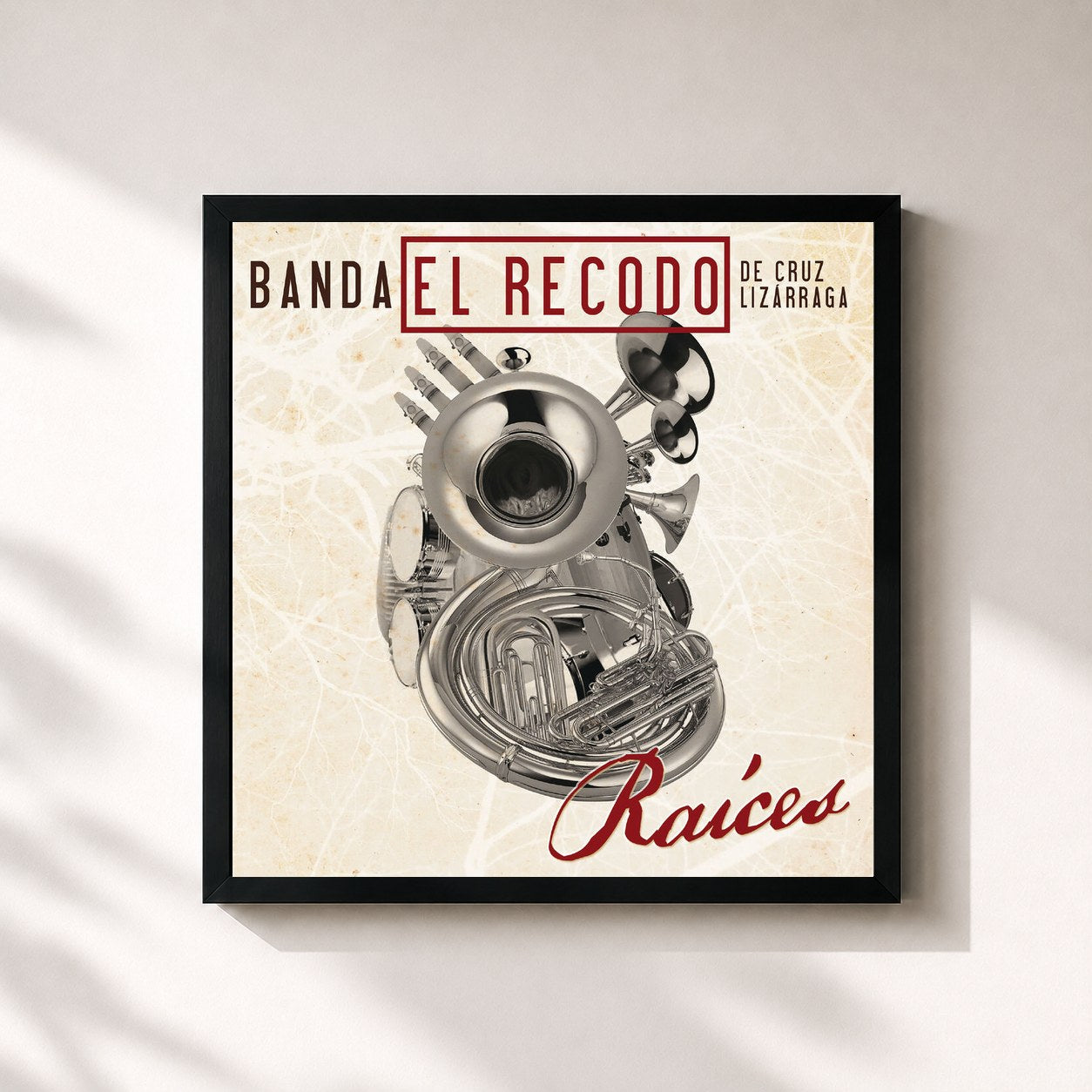 #noir Tableau carré de l'album Raíces de Banda El Recodo De Cruz Lizarraga, cadre noir 32x32 cm