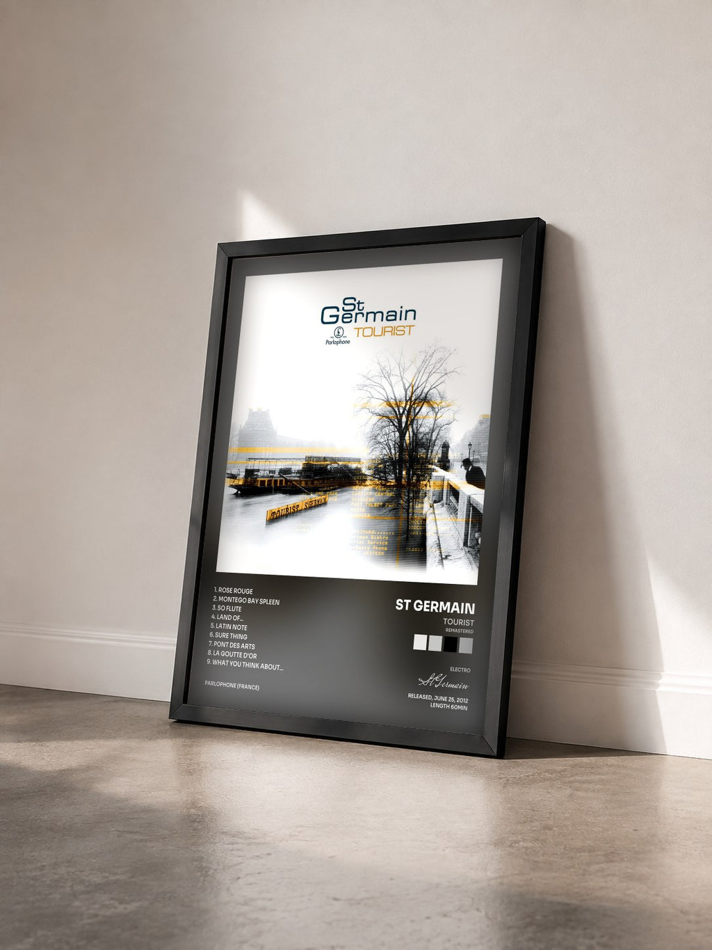 #noir Tableau de l'album Tourist (Remastered) de St Germain vu de trois quarts, cadre noir