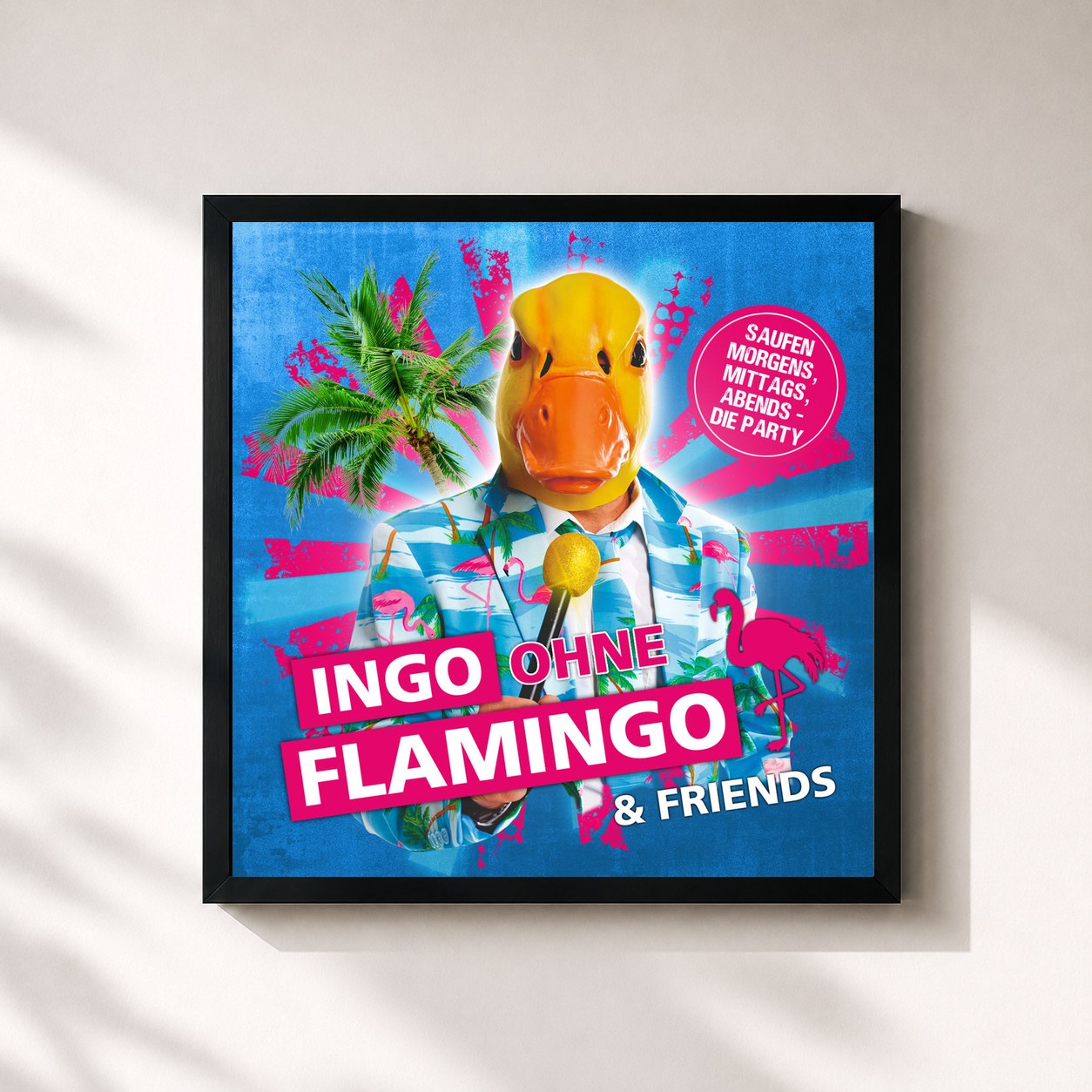 #noir Tableau carré de l'album Saufen morgens, mittags, abends - Die Party de Ingo ohne Flamingo, cadre noir 32x32 cm
