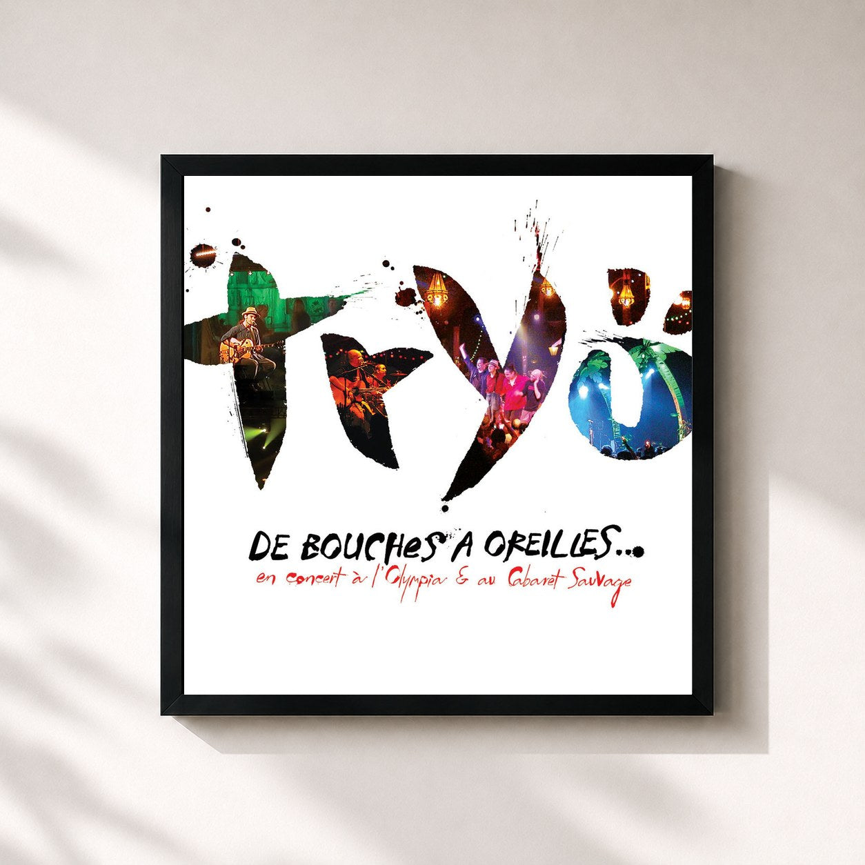 #noir Tableau carré de l'album De bouches à oreilles de Tryo, cadre noir 32x32 cm