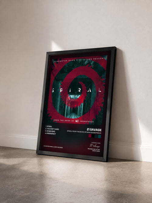 #noir Spiral: From The Book of Saw Soundtrack de 21 Savage en lámina enmarcada vista de tres cuartos, marco negro