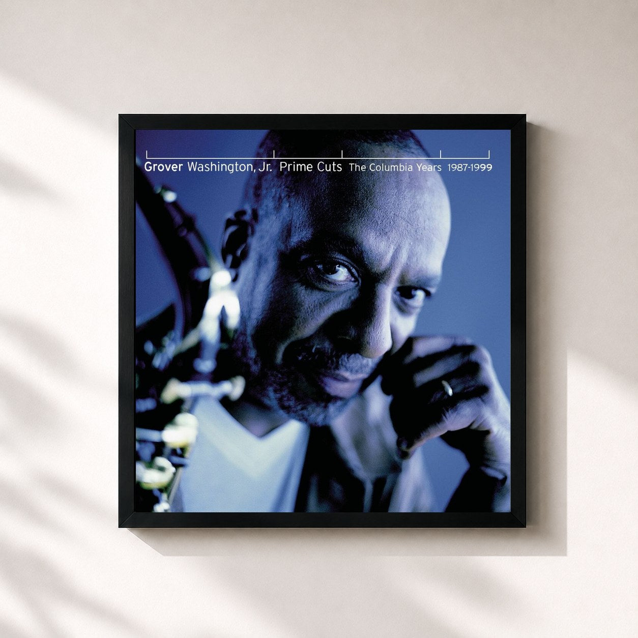 #noir Tableau carré de l'album Prime Cuts - The Columbia Years: 1987-1999 de Grover Washington, Jr., cadre noir 32x32 cm