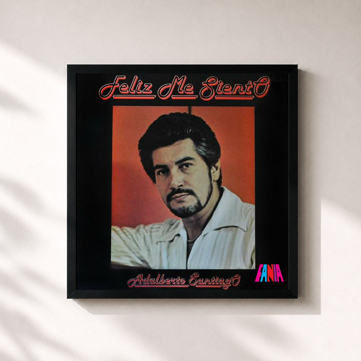 #noir Tableau carré de l'album Feliz Me Siento de Adalberto Santiago, cadre noir 32x32 cm