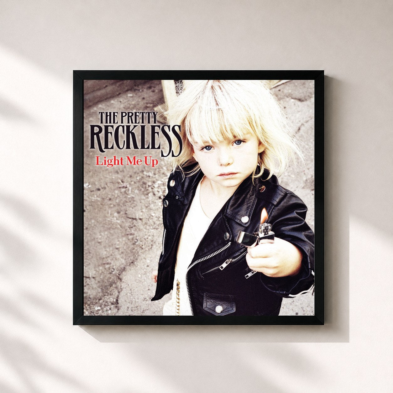 #noir Tableau carré de l'album Light Me Up de The Pretty Reckless, cadre noir 32x32 cm