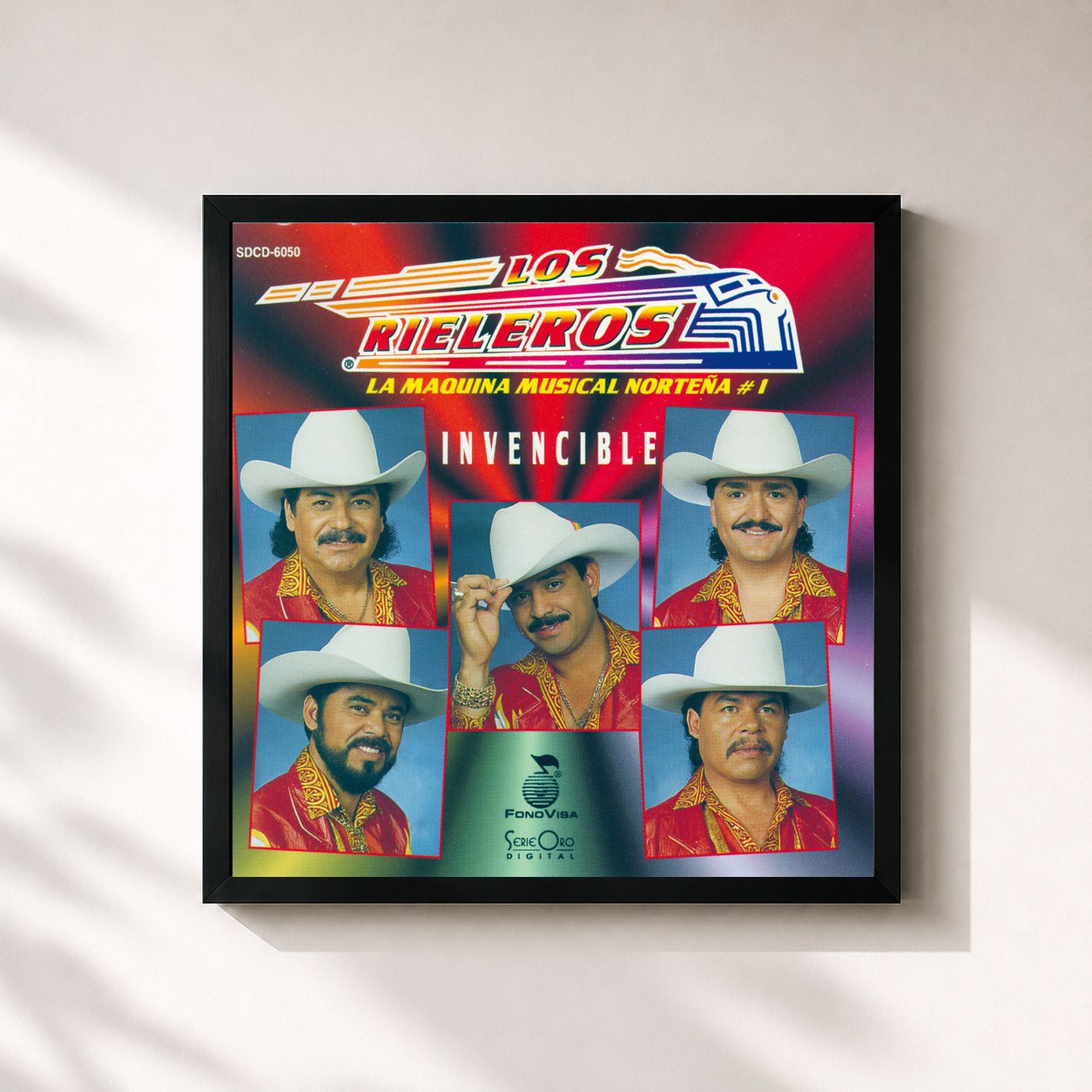 #noir Tableau carré de l'album Invencible de Los Rieleros Del Norte, cadre noir 32x32 cm