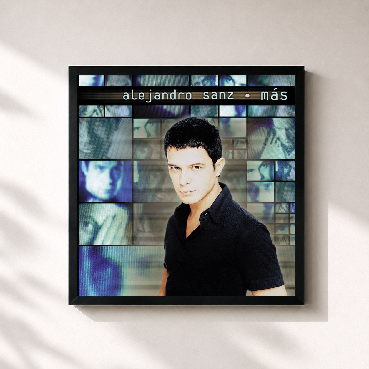 #noir Tableau carré de l'album Más: 20 Aniversario de Alejandro Sanz, cadre noir 32x32 cm