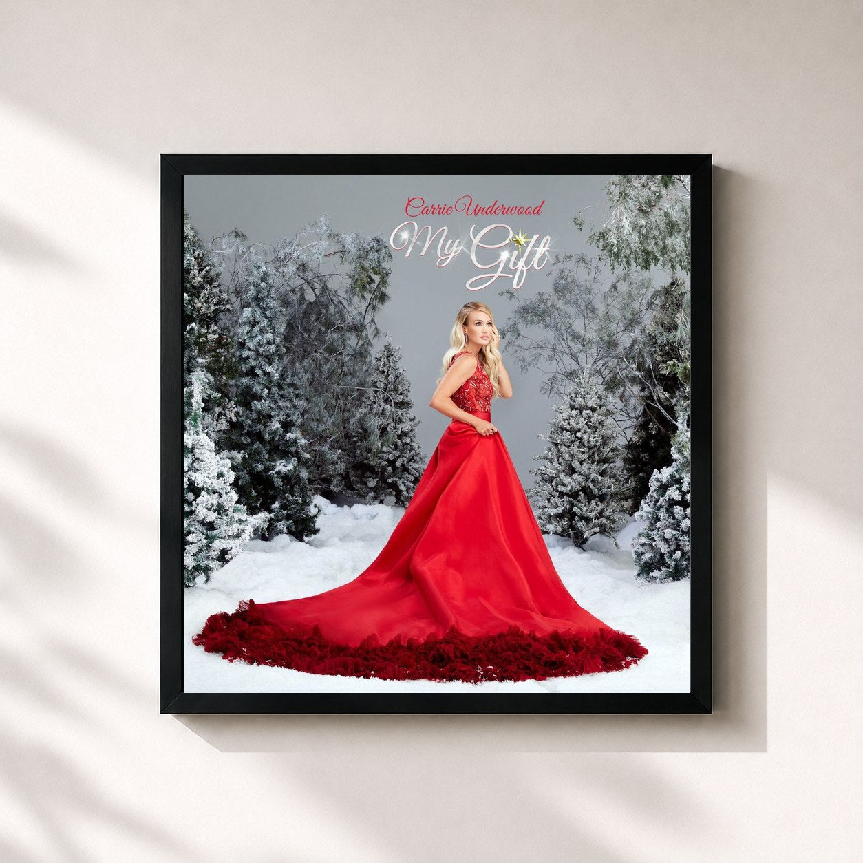 #noir Tableau carré de l'album My Gift de Carrie Underwood, cadre noir 32x32 cm