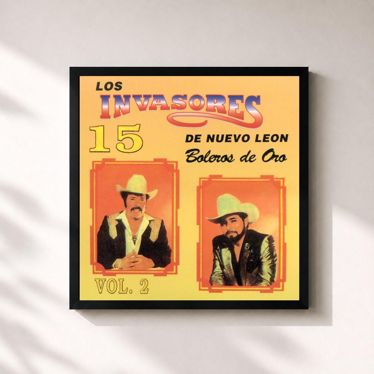 #noir Tableau carré de l'album Boleros Volumen 2 de Los Invasores De Nuevo León, cadre noir 32x32 cm