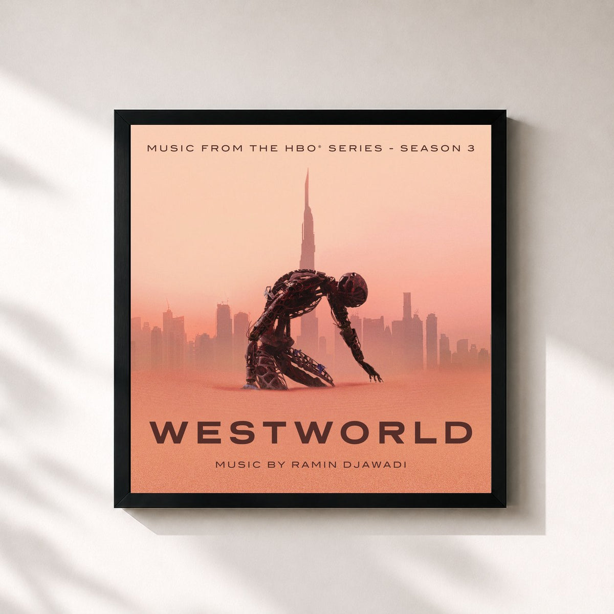 #noir Tableau carré de l'album Westworld: Season 3 (Music From The HBO Series) de Ramin Djawadi, cadre noir 32x32 cm