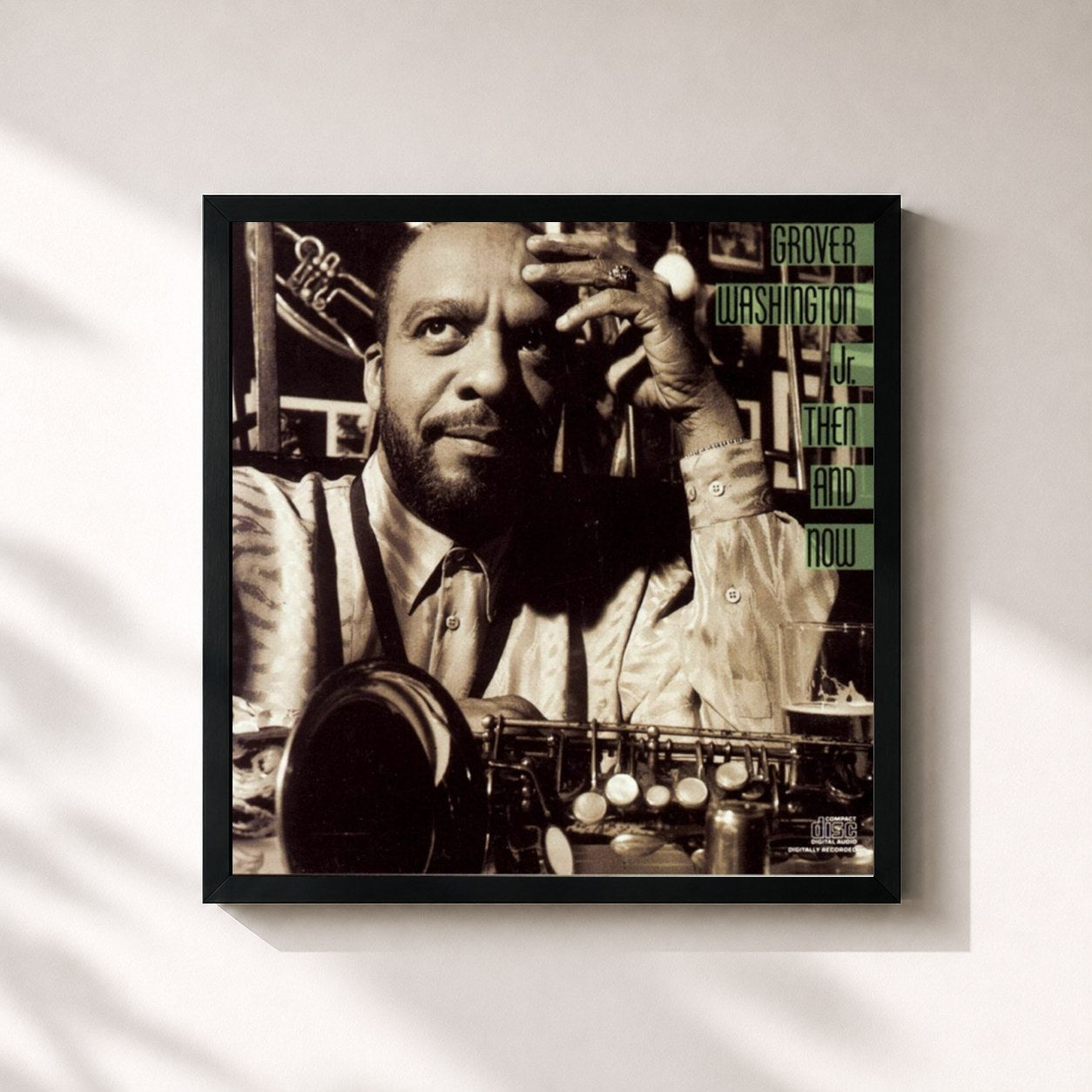 #noir Tableau carré de l'album Then And Now de Grover Washington, Jr., cadre noir 32x32 cm