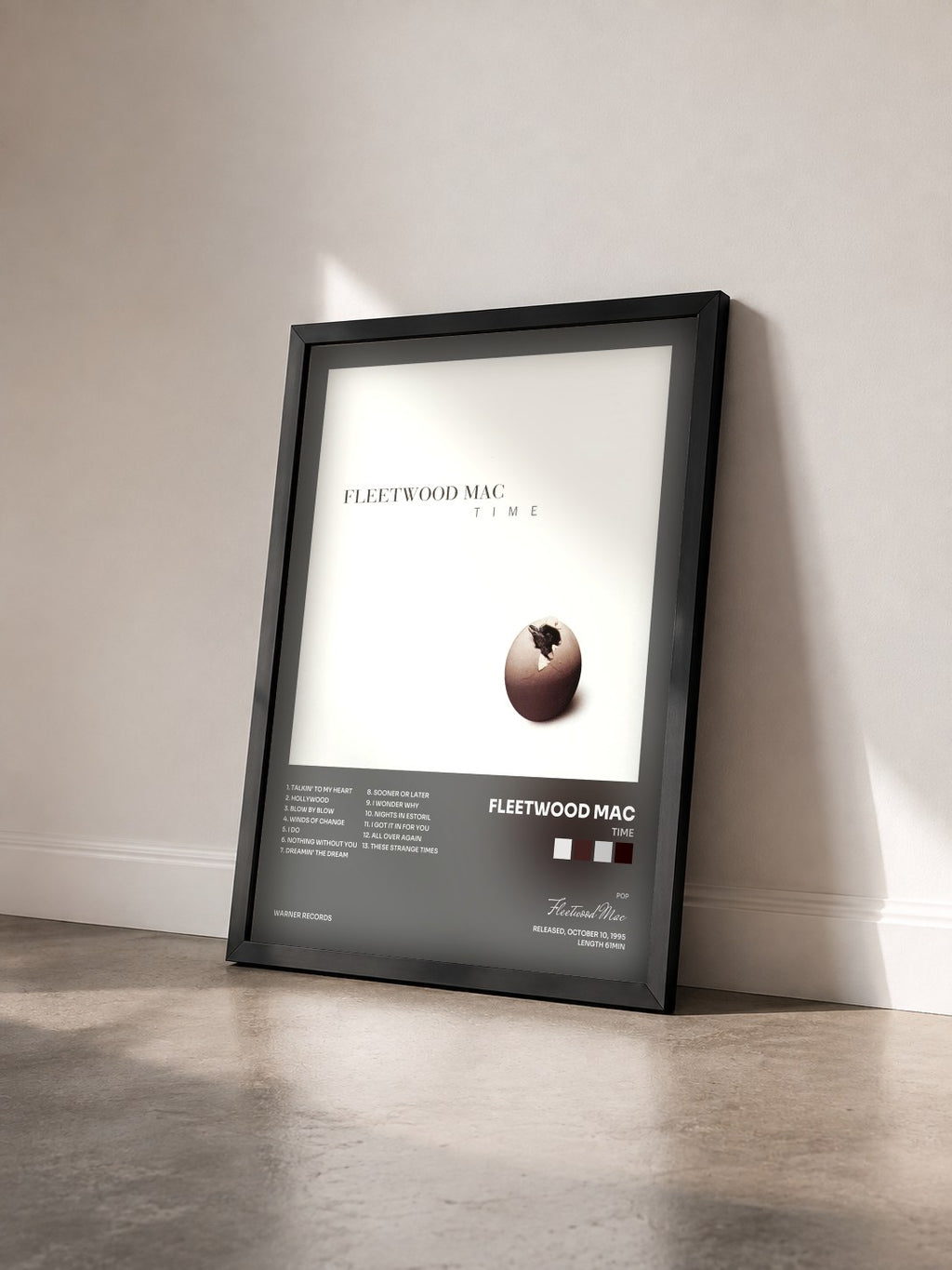 #noir Time di Fleetwood Mac in stampa incorniciata vista di tre quarti, cornice nera