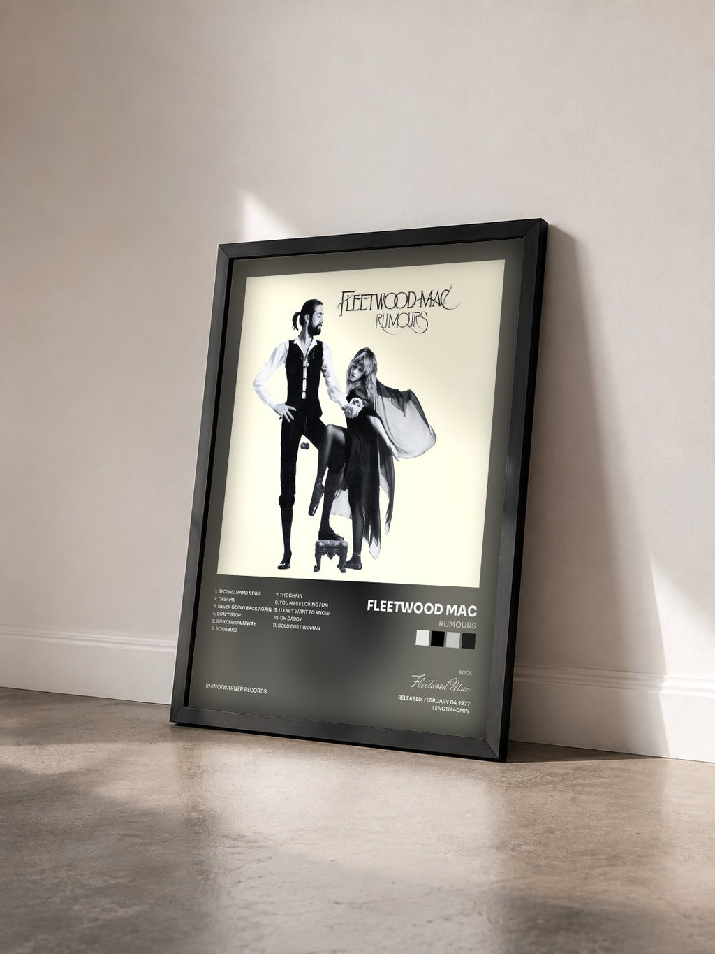 #noir Tableau de l'album Rumours de Fleetwood Mac vu de trois quarts, cadre noir