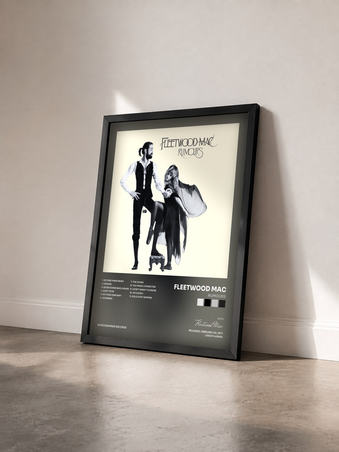 #noir Tableau de l'album Rumours de Fleetwood Mac vu de trois quarts, cadre noir