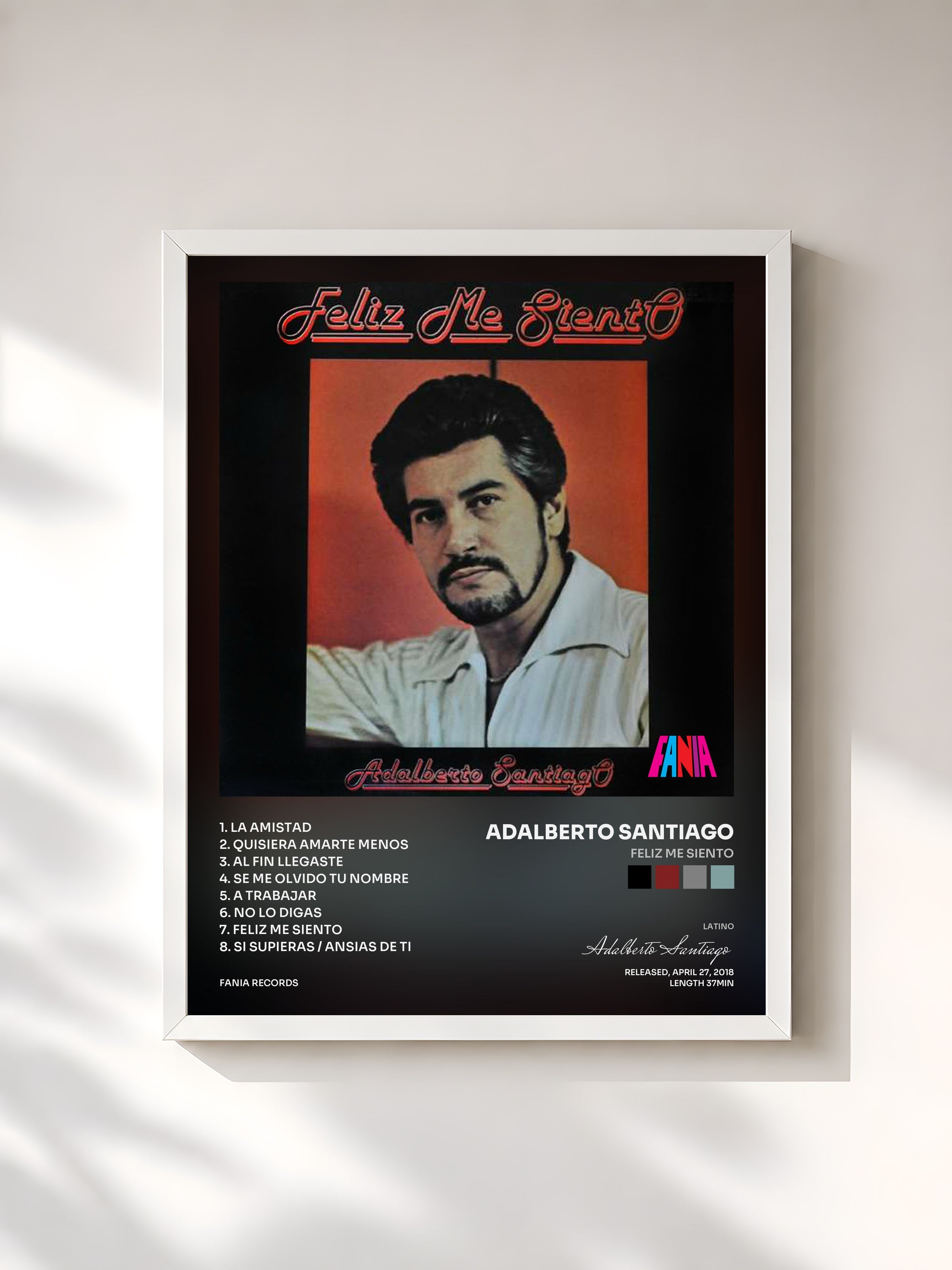 #blanc Tableau de l'album Feliz Me Siento de Adalberto Santiago, cadre blanc, imprimé et encadré en France