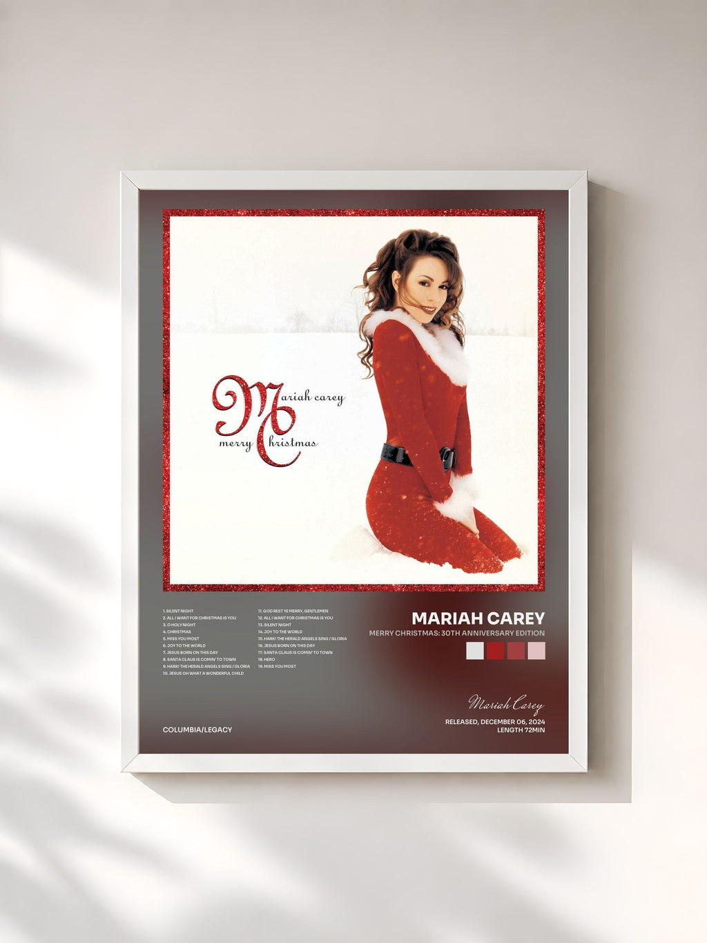 #blanc Tableau de l'album Merry Christmas: 30th Anniversary Edition de Mariah Carey, cadre blanc, imprimé et encadré en France