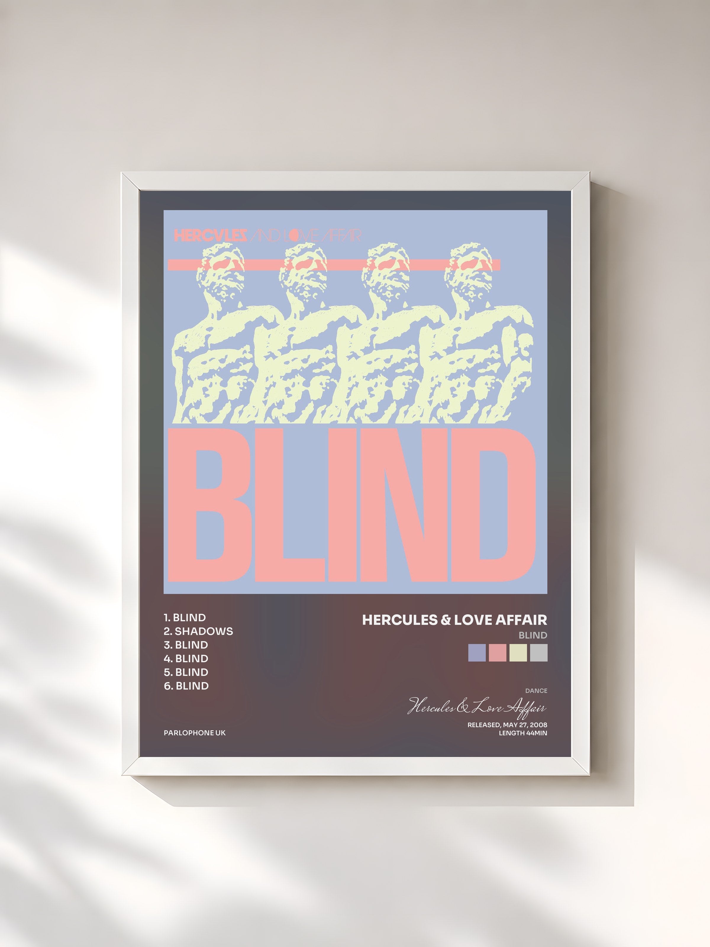 #blanc Tableau de l'album Blind de Hercules & Love Affair, cadre blanc, imprimé et encadré en France