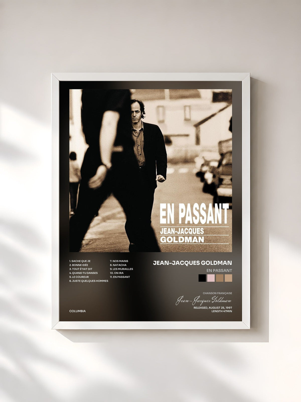 #blanc Tableau de l'album En passant de Jean-Jacques Goldman, cadre blanc, imprimé et encadré en France