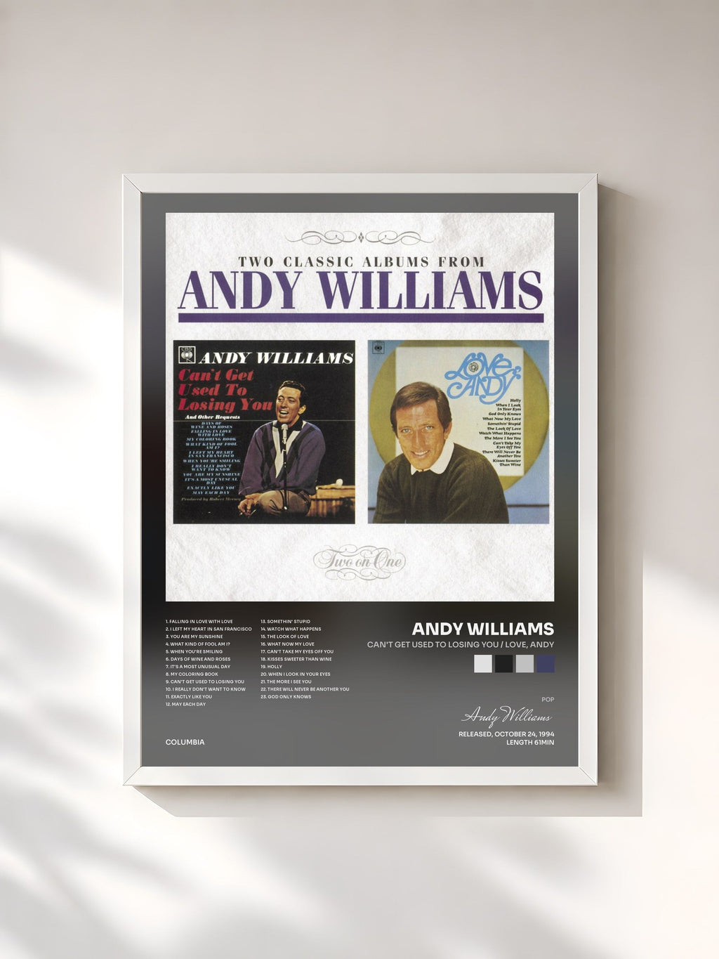 #blanc Can't Get Used To Losing You / Love, Andy by Andy Williams as a framed art print, white frame, printed and framed in France