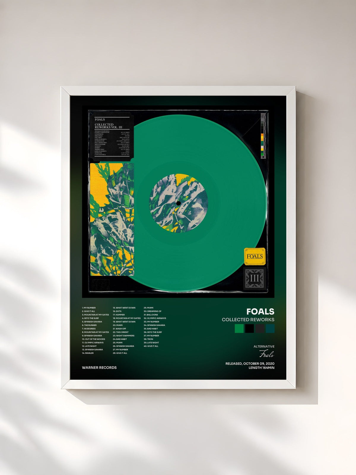 #blanc Tableau de l'album Collected Reworks de Foals, cadre blanc, imprimé et encadré en France