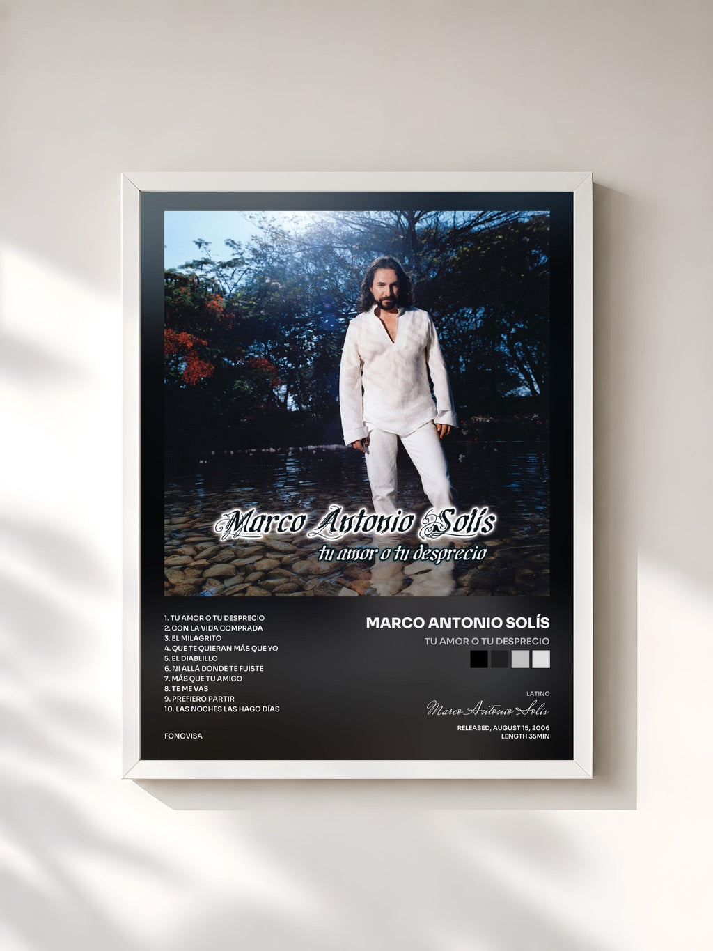 #blanc Tu Amor O Tu Desprecio von Marco Antonio Solís als gerahmter Kunstdruck, weißer Rahmen, gedruckt und gerahmt in Frankreich