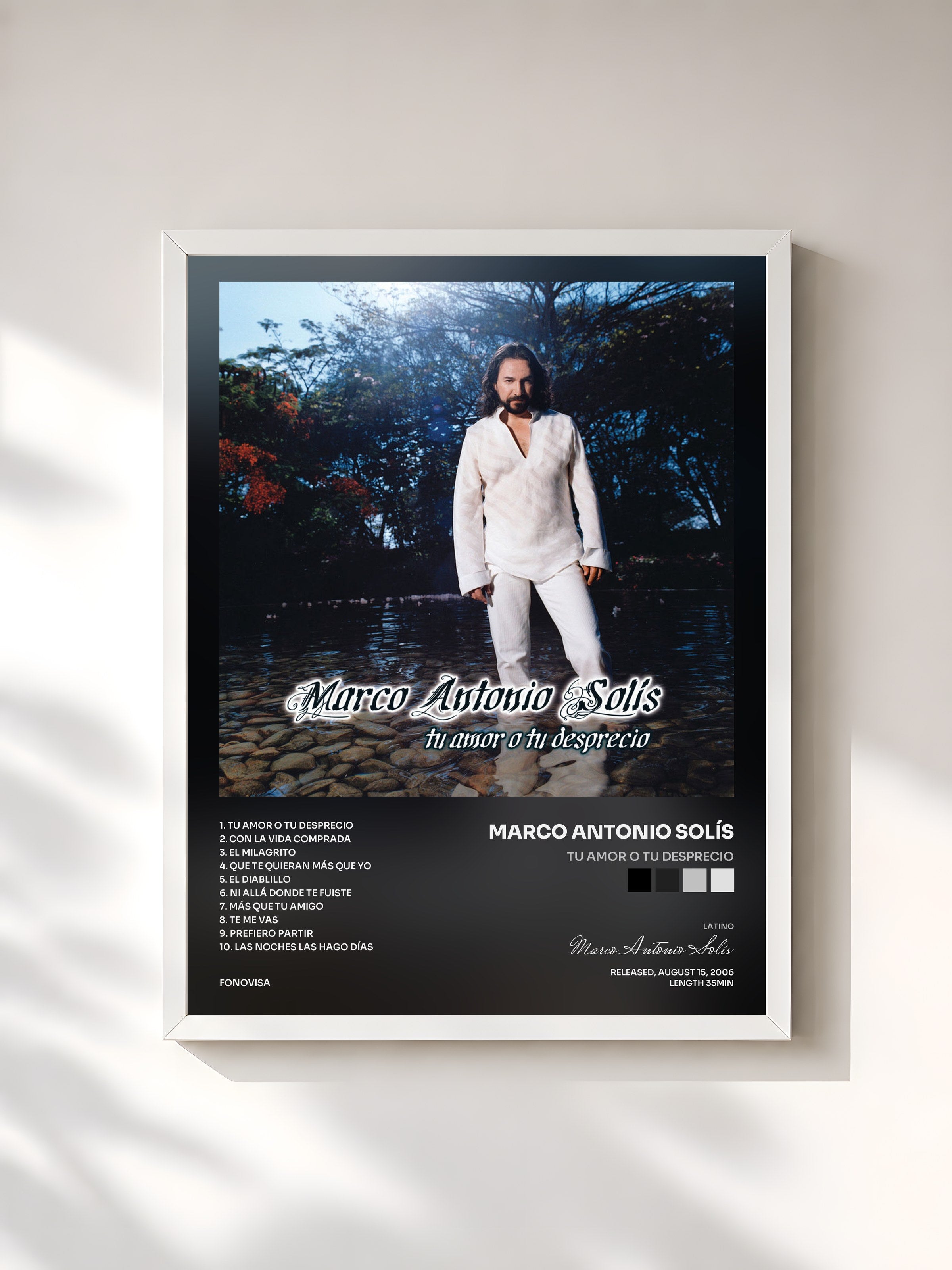 #blanc Tableau de l'album Tu Amor O Tu Desprecio de Marco Antonio Solís, cadre blanc, imprimé et encadré en France