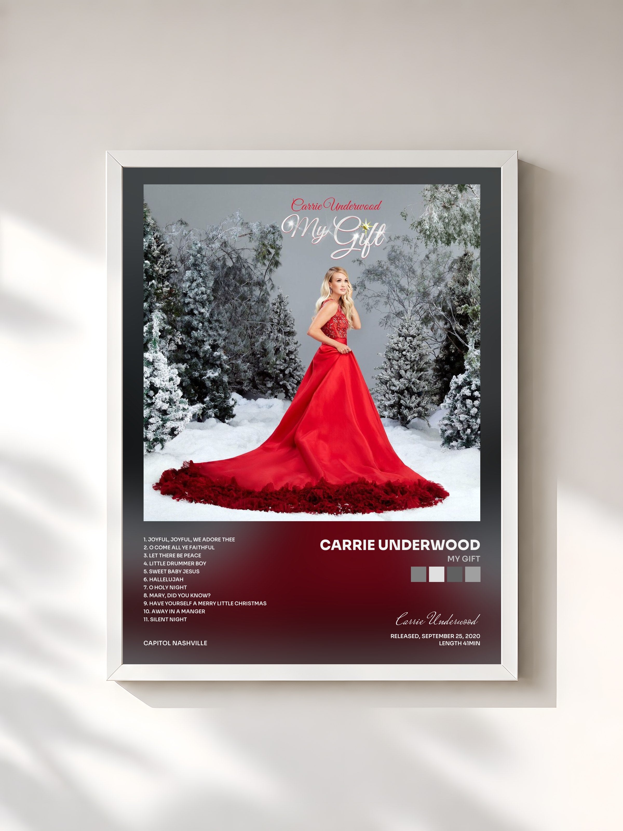 #blanc Tableau de l'album My Gift de Carrie Underwood, cadre blanc, imprimé et encadré en France