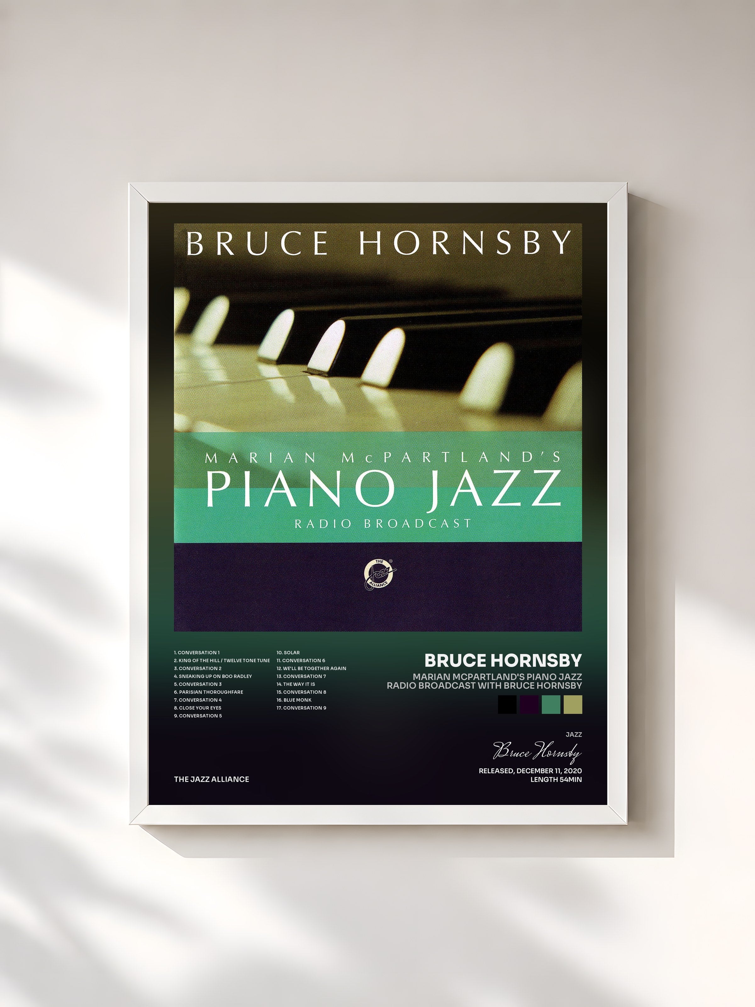#blanc Tableau de l'album Marian McPartland's Piano Jazz Radio Broadcast With Bruce Hornsby de Bruce Hornsby, cadre blanc, imprimé et encadré en France