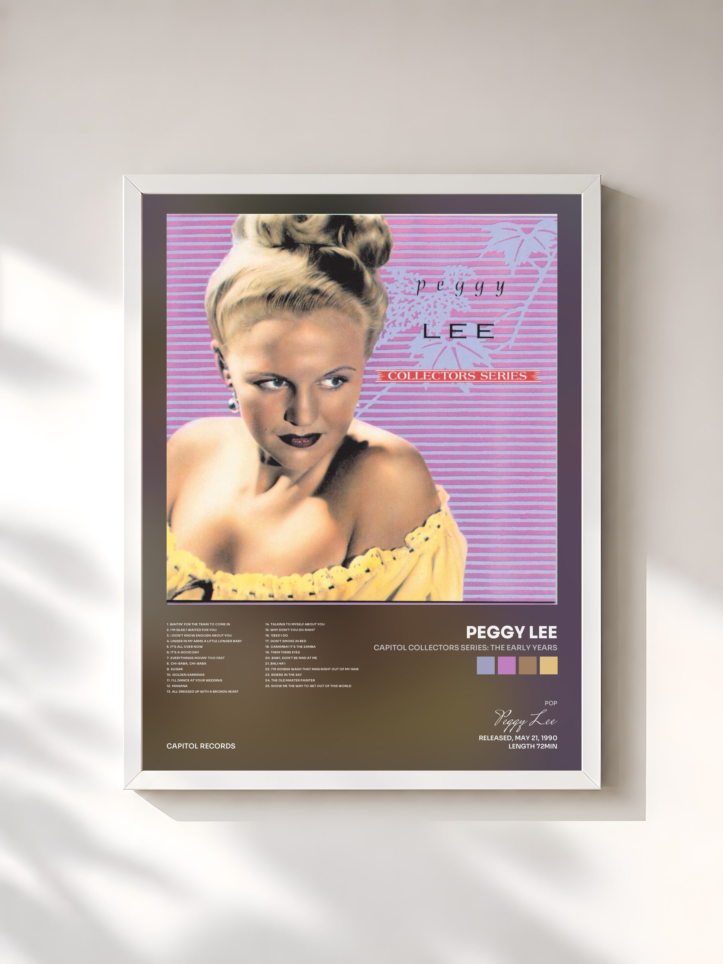 #blanc Tableau de l'album Capitol Collectors Series: The Early Years de Peggy Lee, cadre blanc, imprimé et encadré en France