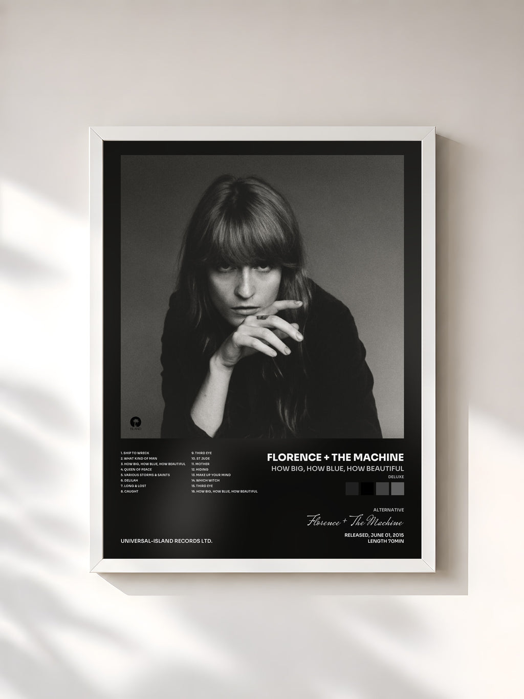 #blanc Tableau de l'album How Big, How Blue, How Beautiful (Deluxe) de Florence + The Machine, cadre blanc, imprimé et encadré en France