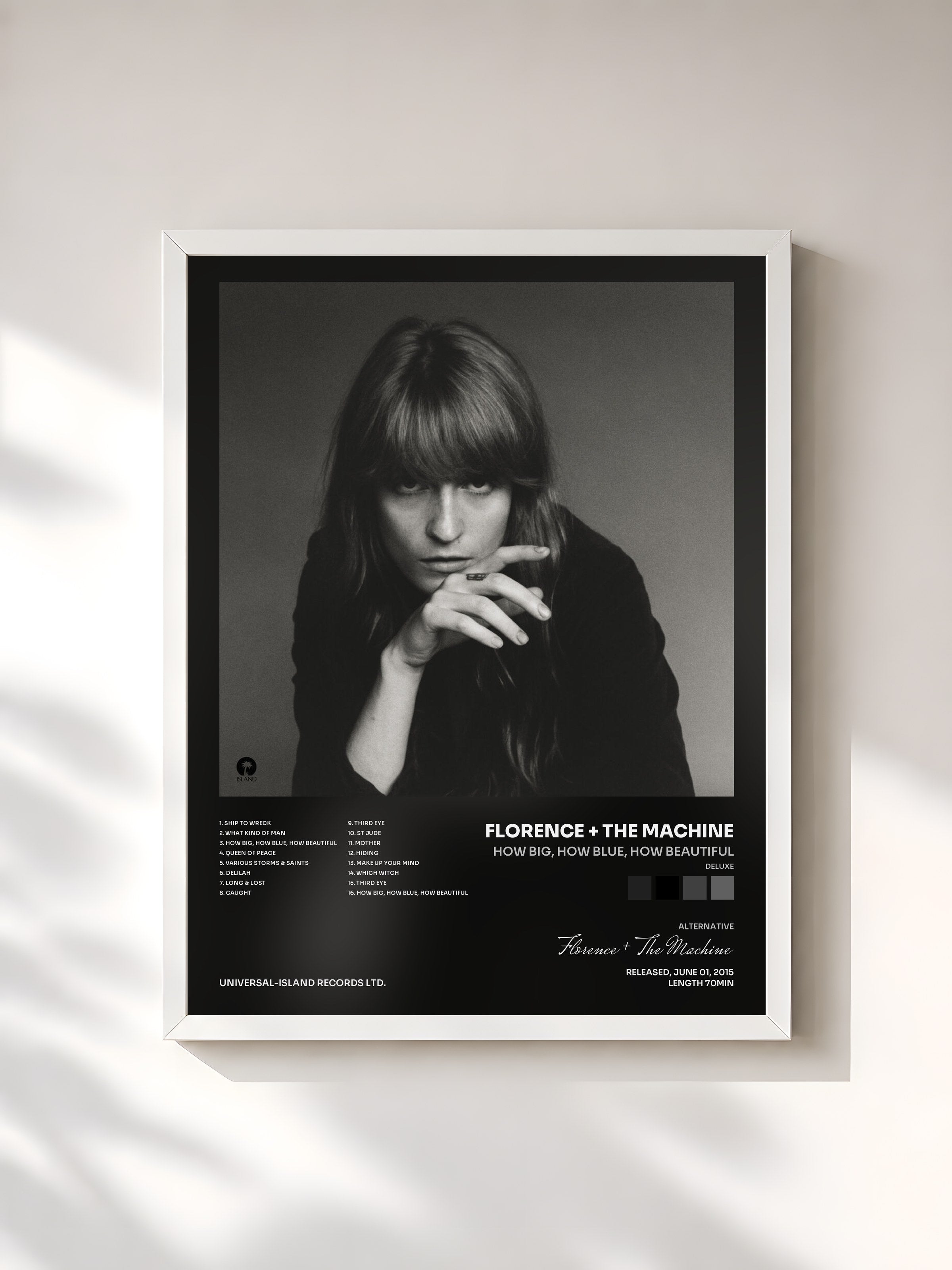 #blanc Tableau de l'album How Big, How Blue, How Beautiful (Deluxe) de Florence + The Machine, cadre blanc, imprimé et encadré en France