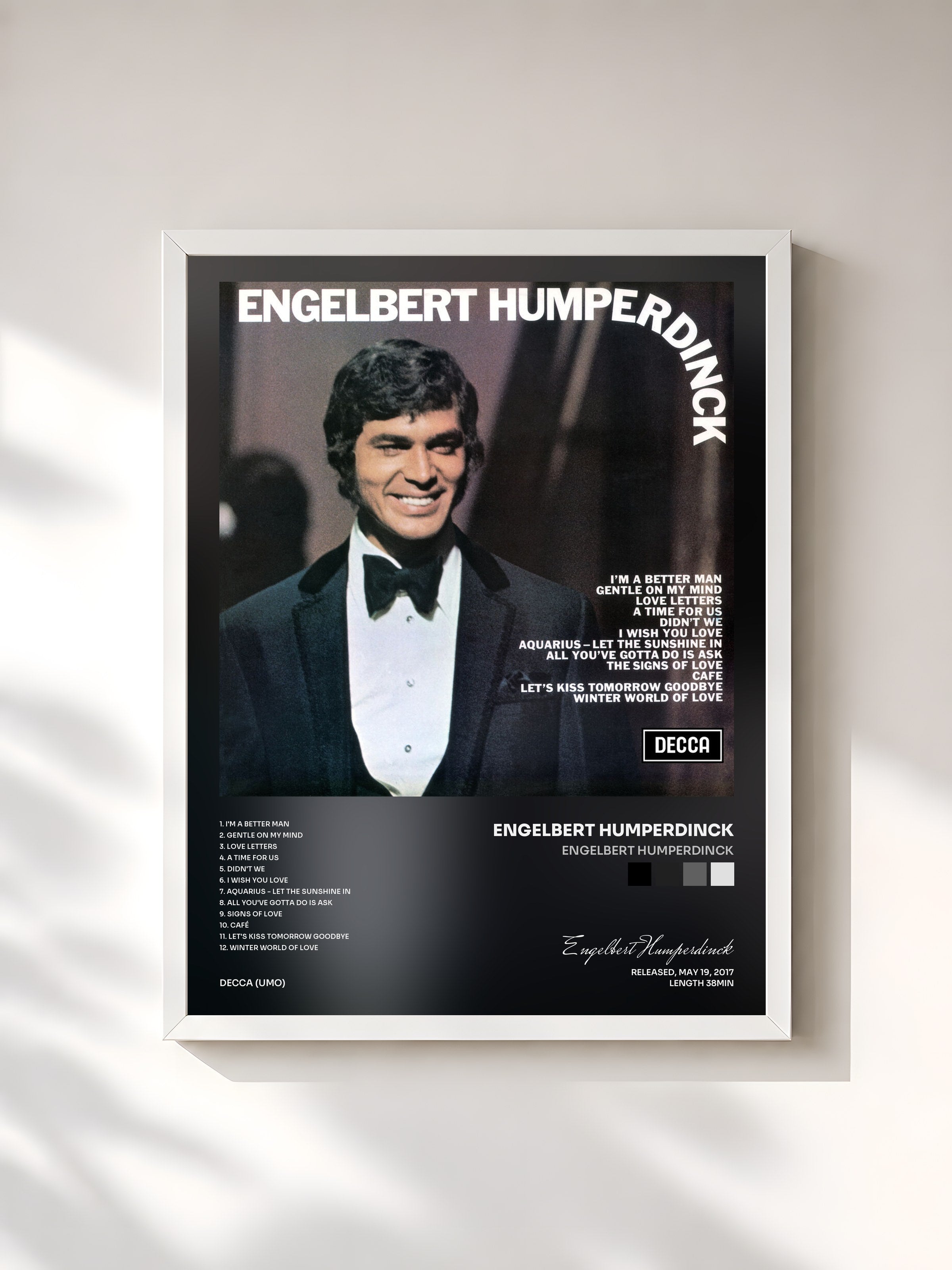 #blanc Tableau de l'album Engelbert Humperdinck de Engelbert Humperdinck, cadre blanc, imprimé et encadré en France