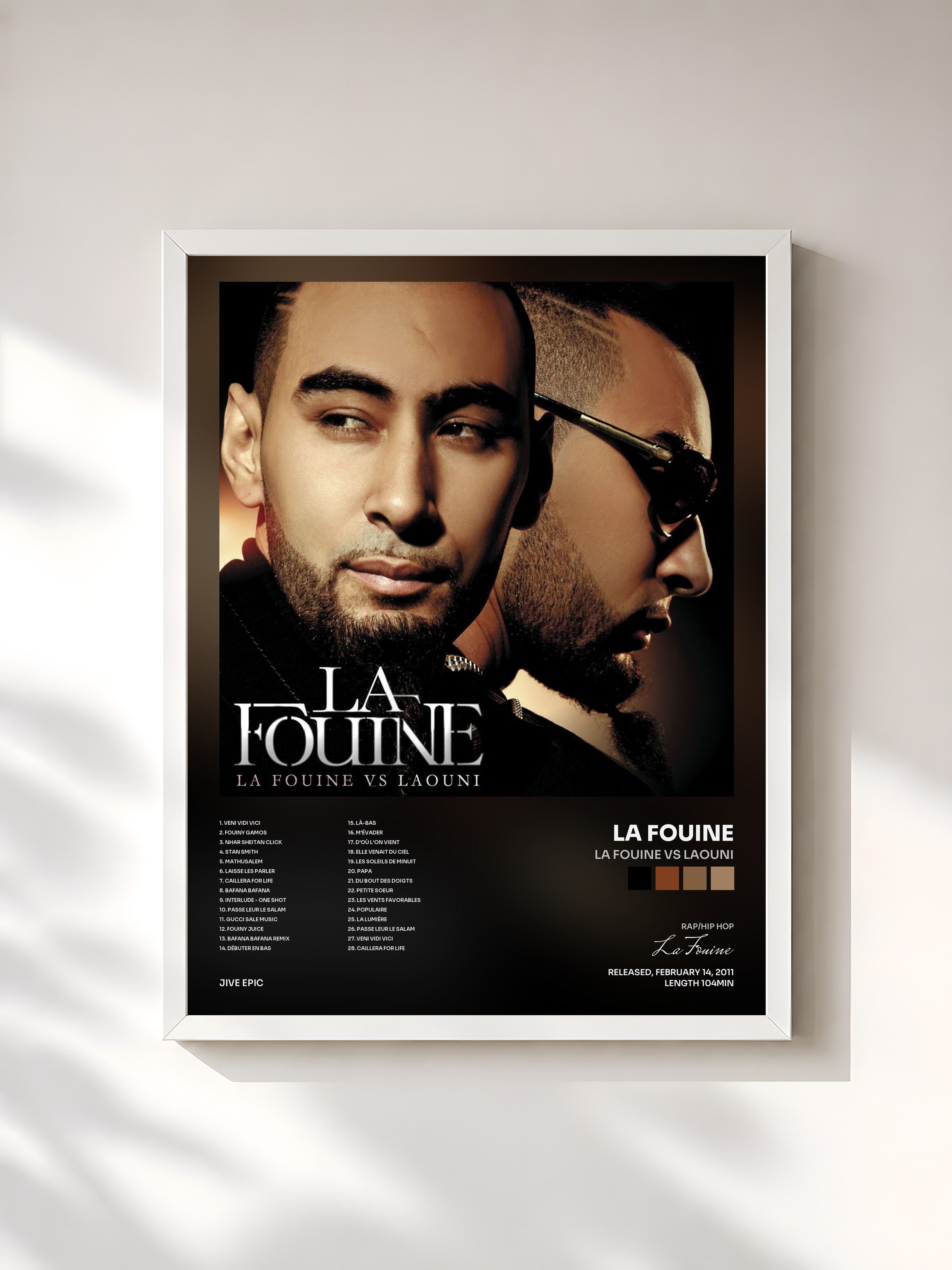 #blanc Tableau de l'album La Fouine vs Laouni de La Fouine, cadre blanc, imprimé et encadré en France