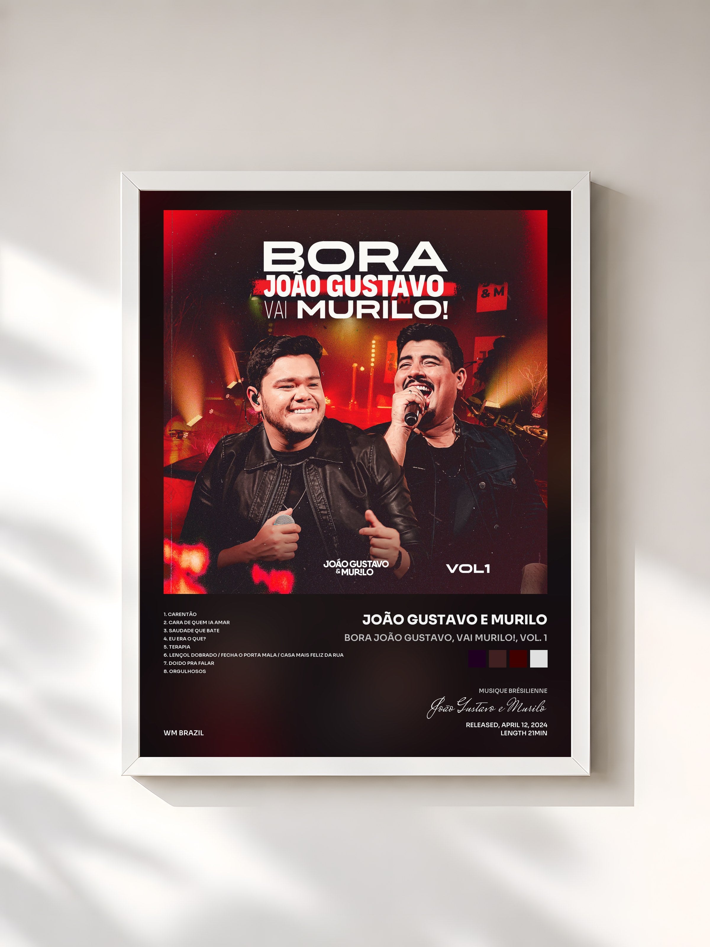 #blanc Tableau de l'album Bora João Gustavo, Vai Murilo!, Vol. 1 de João Gustavo e Murilo, cadre blanc, imprimé et encadré en France