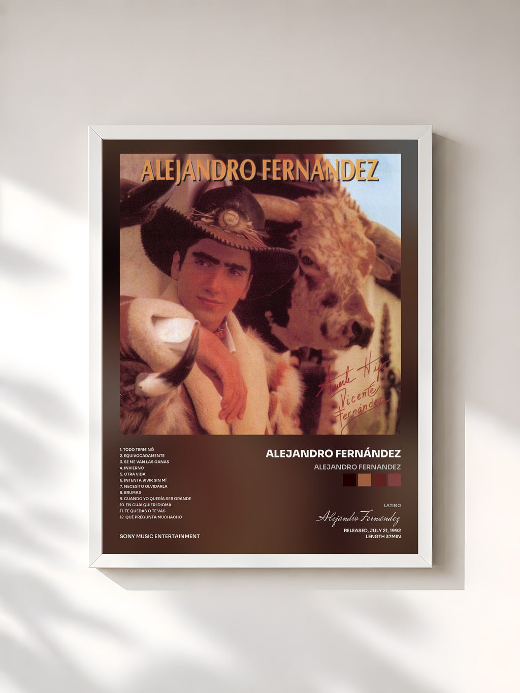 #blanc Tableau de l'album ALEJANDRO FERNANDEZ de Alejandro Fernández, cadre blanc, imprimé et encadré en France