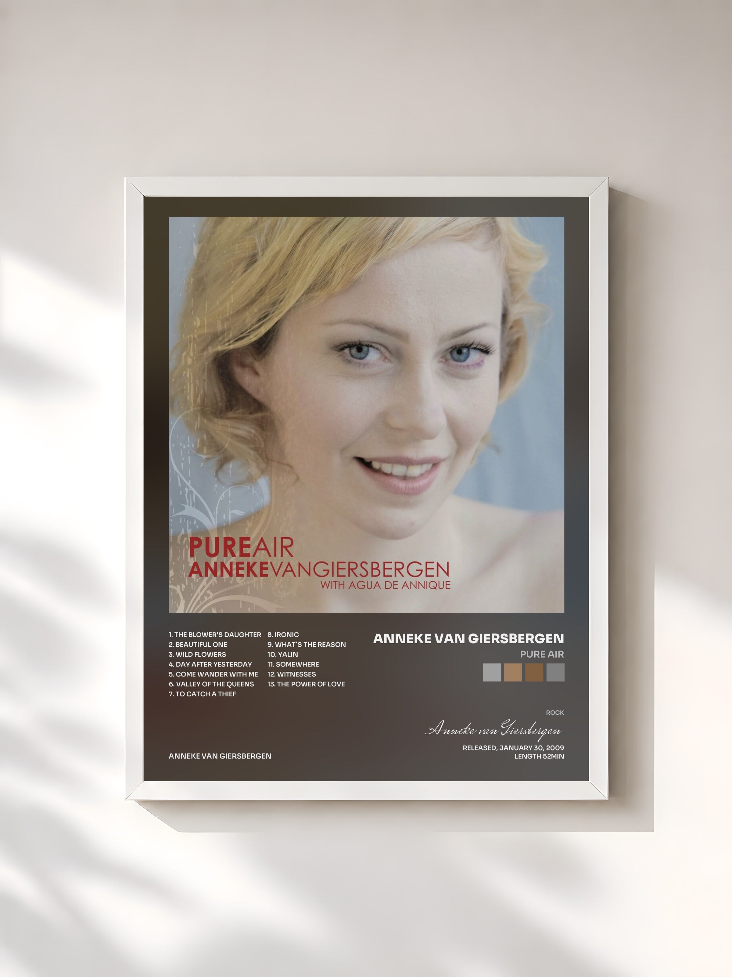 #blanc Tableau de l'album Pure Air de Anneke van Giersbergen, cadre blanc, imprimé et encadré en France