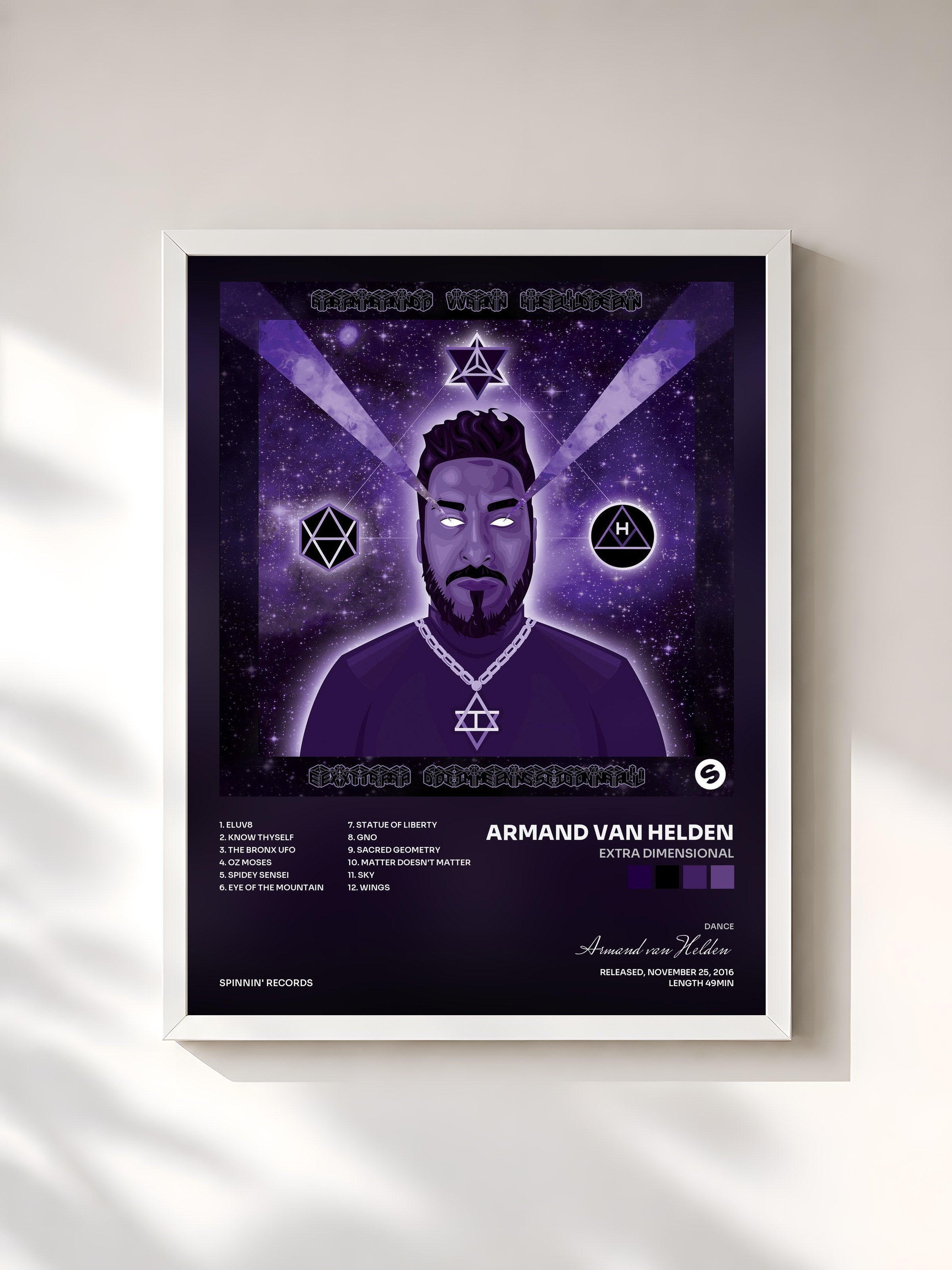 #blanc Tableau de l'album Extra Dimensional de Armand van Helden, cadre blanc, imprimé et encadré en France