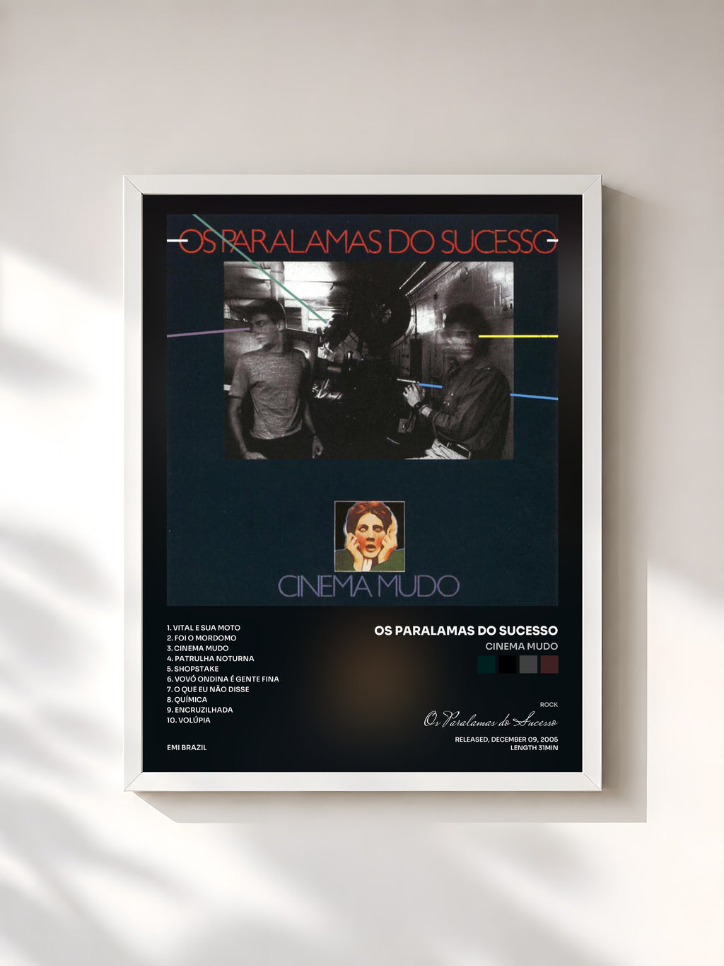 #blanc Tableau de l'album Cinema Mudo de Os Paralamas do Sucesso, cadre blanc, imprimé et encadré en France