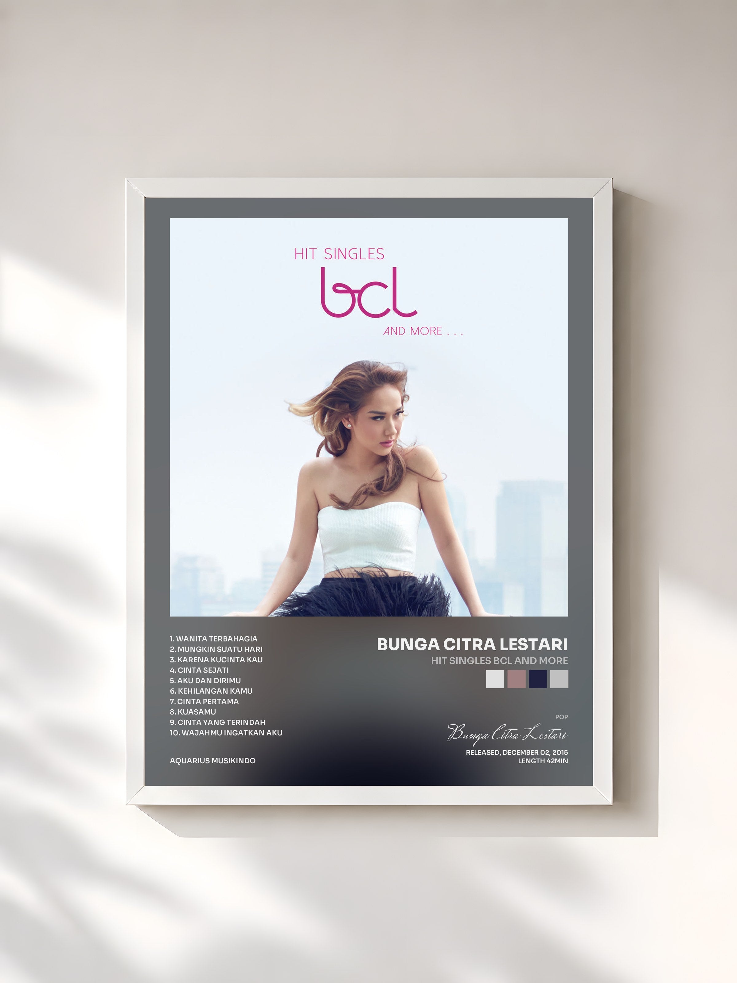 #blanc Tableau de l'album Hit Singles BCL And More de Bunga Citra Lestari, cadre blanc, imprimé et encadré en France