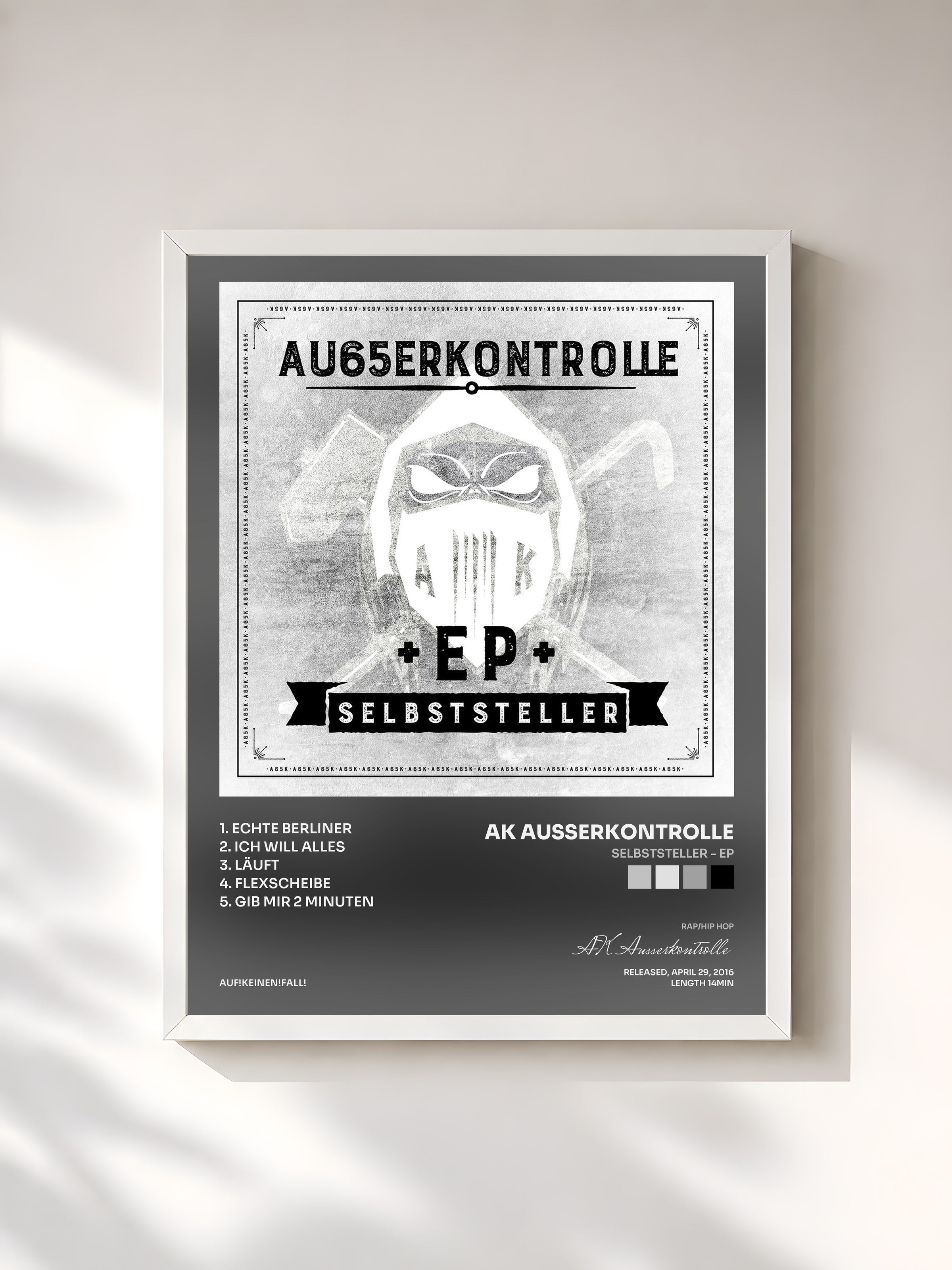 #blanc Tableau de l'album Selbststeller - EP de AK Ausserkontrolle, cadre blanc, imprimé et encadré en France