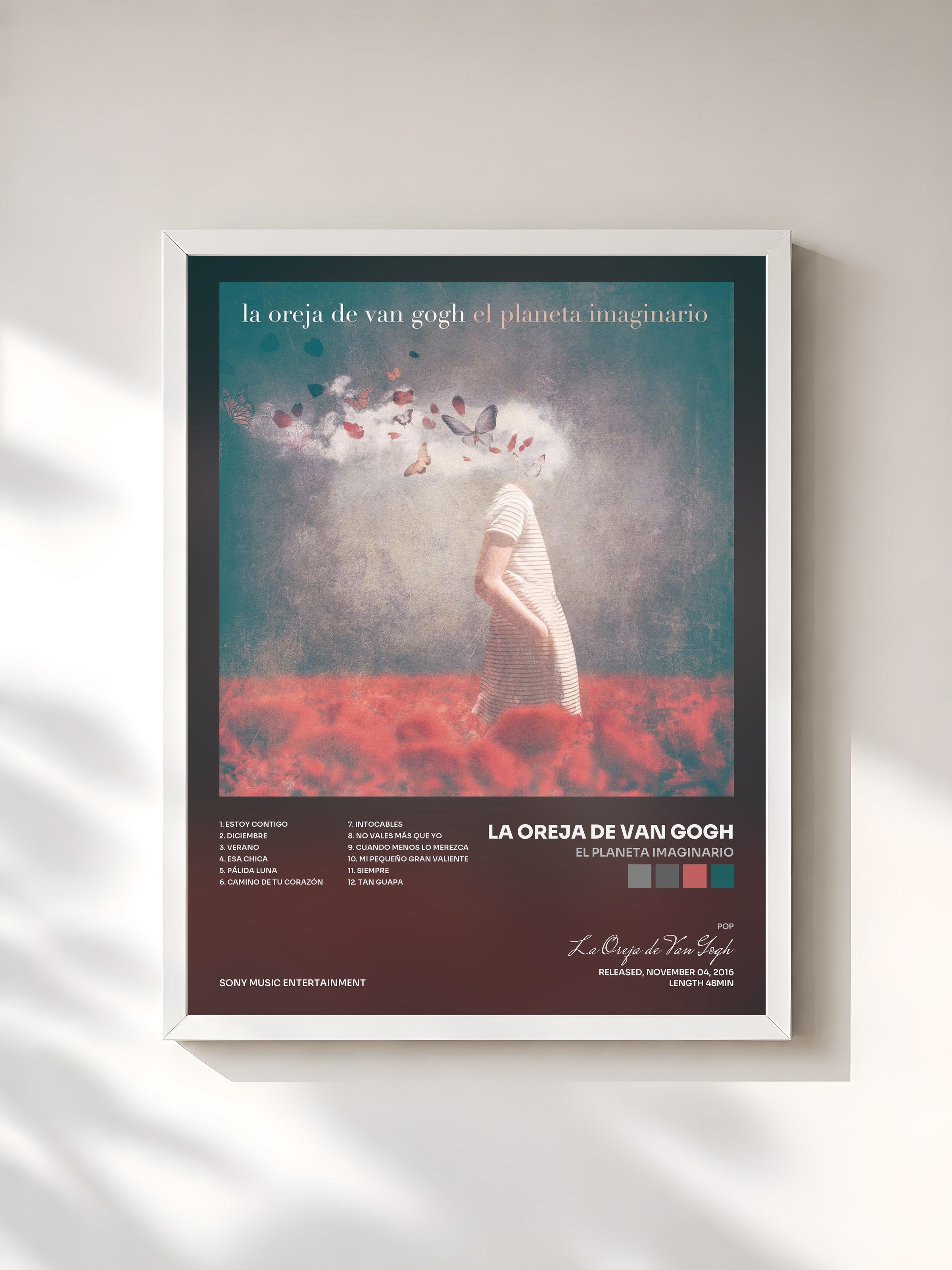 #blanc Tableau de l'album El Planeta Imaginario de La Oreja de Van Gogh, cadre blanc, imprimé et encadré en France