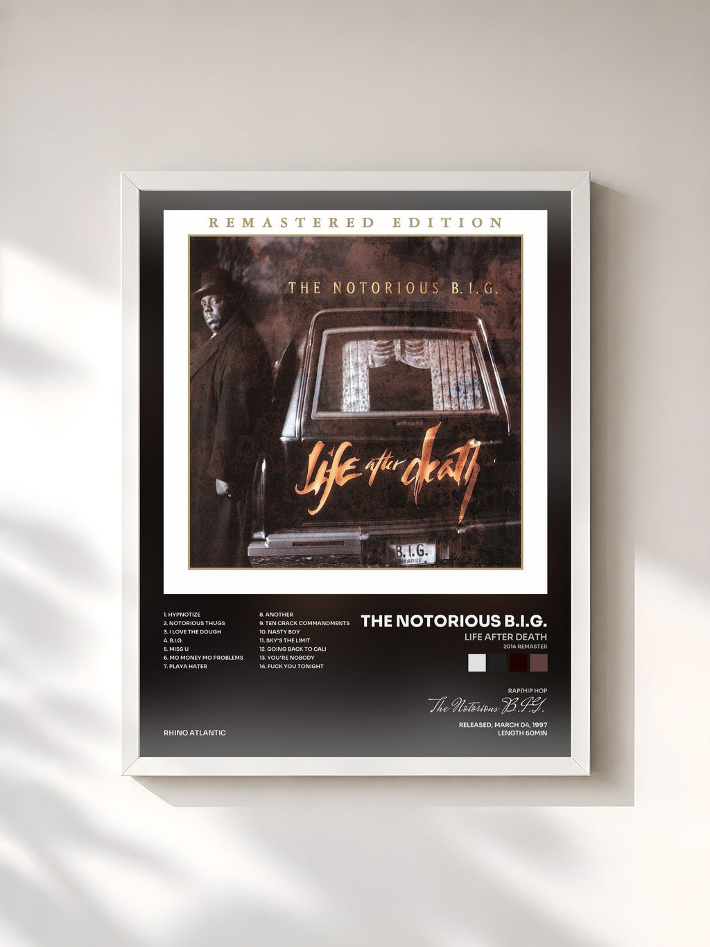 #blanc Tableau de l'album Life After Death (2014 Remaster) de The Notorious B.I.G., cadre blanc, imprimé et encadré en France