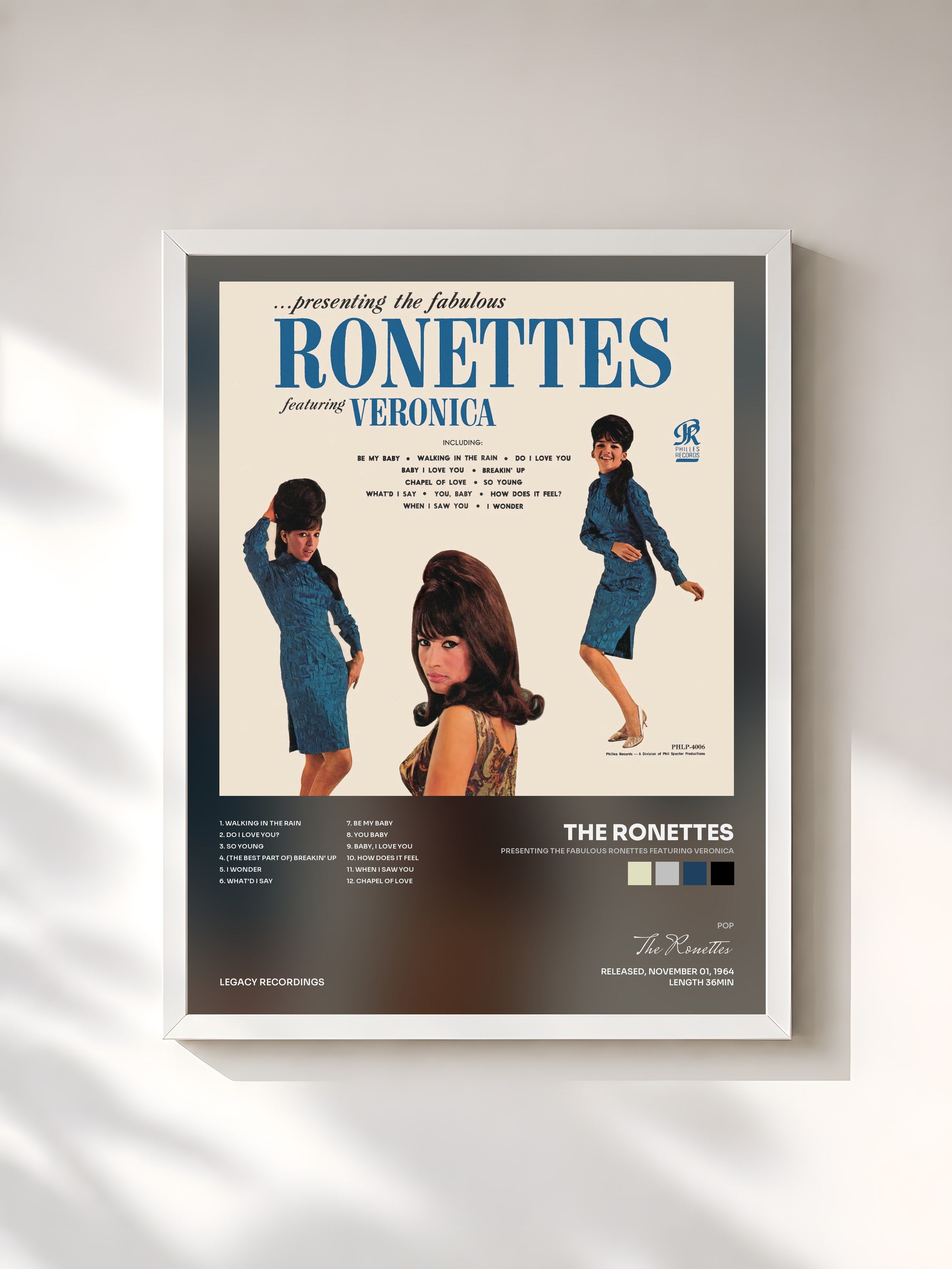 #blanc Tableau de l'album Presenting the Fabulous Ronettes Featuring Veronica de The Ronettes, cadre blanc, imprimé et encadré en France