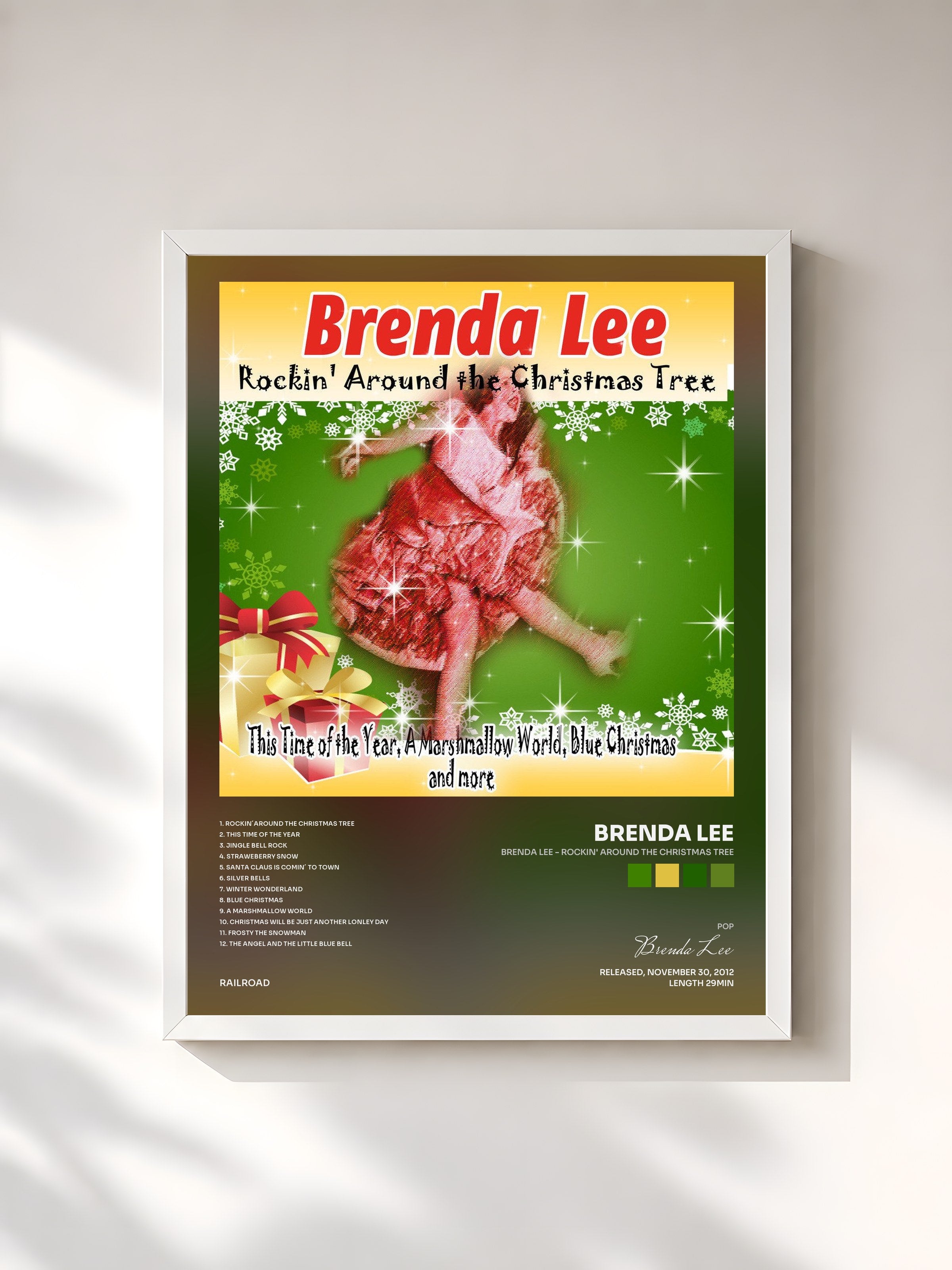 #blanc Tableau de l'album Brenda Lee - Rockin' Around the Christmas Tree de Brenda Lee, cadre blanc, imprimé et encadré en France