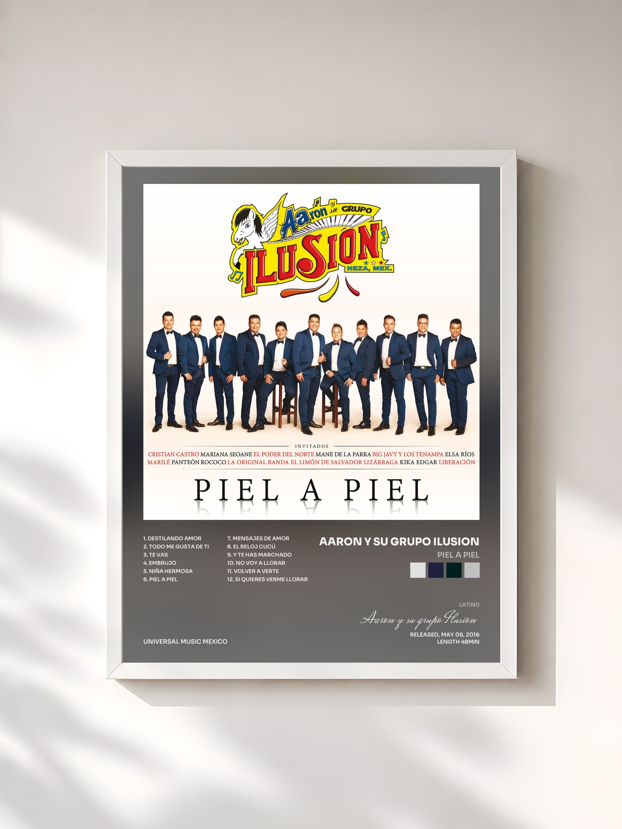 #blanc Tableau de l'album Piel A Piel de Aaron y su grupo Ilusion, cadre blanc, imprimé et encadré en France