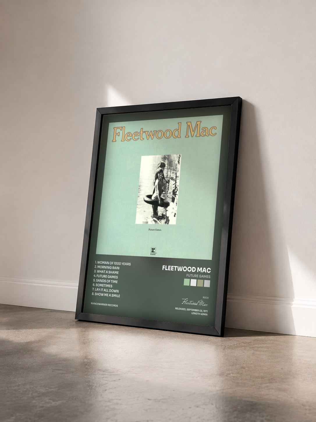 #noir Future Games von Fleetwood Mac als gerahmter Kunstdruck von schräg gesehen, schwarzer Rahmen