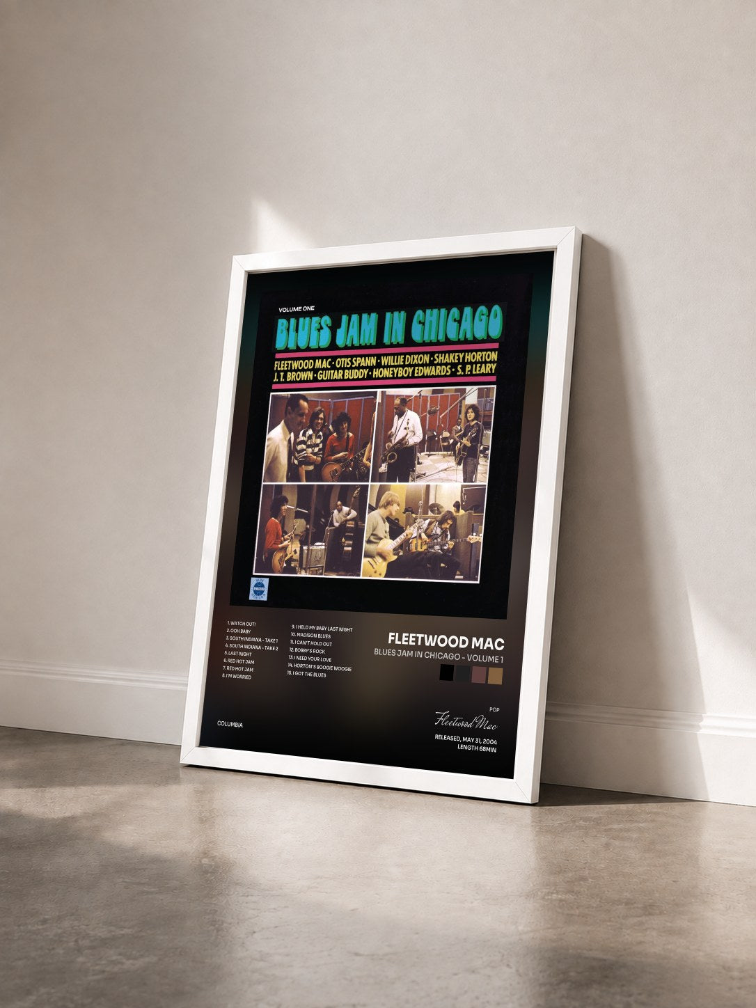 #blanc Blues Jam In Chicago - Volume 1 von Fleetwood Mac als gerahmter Kunstdruck von schräg gesehen, weißer Rahmen