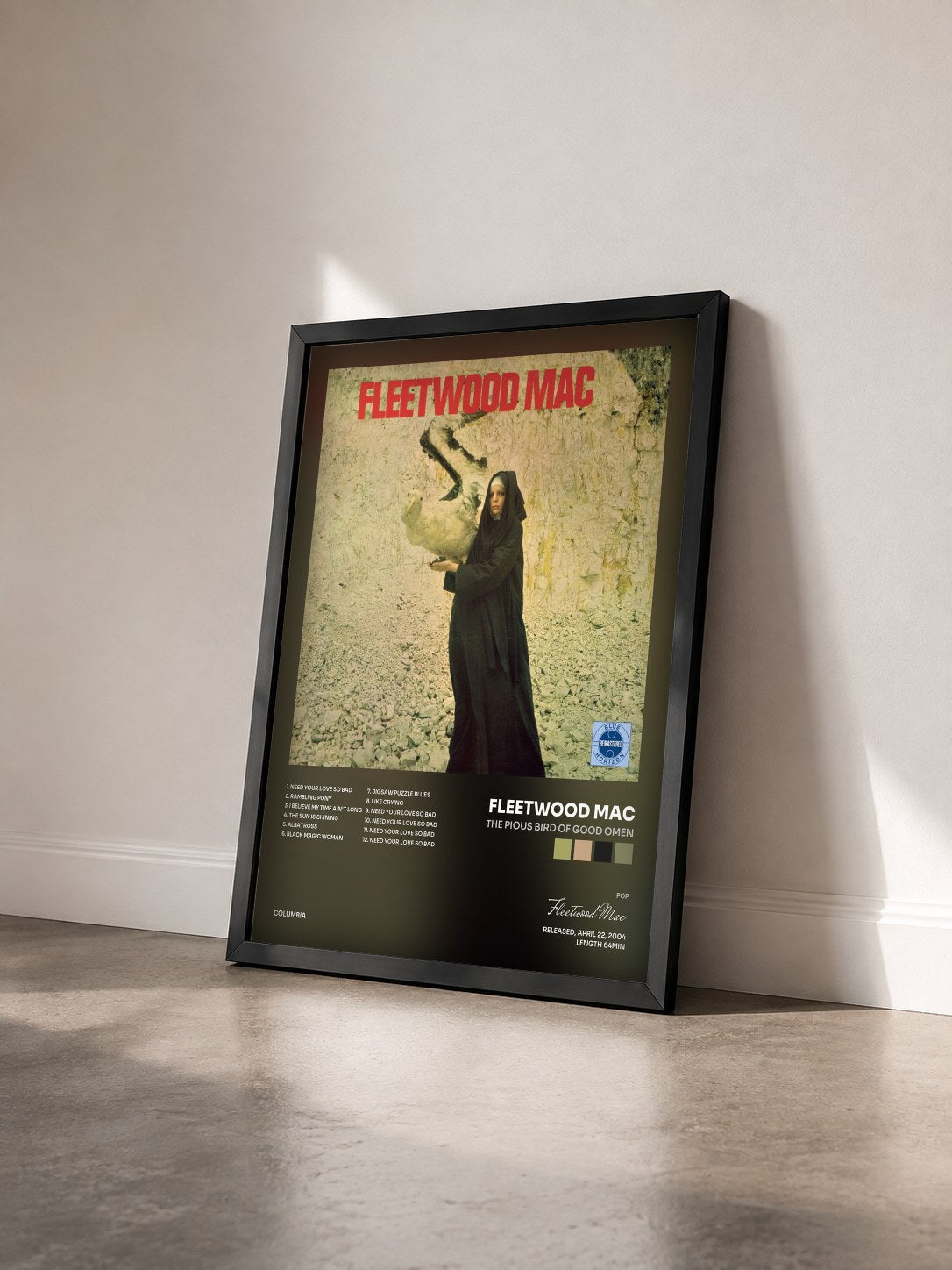 #noir The Pious Bird Of Good Omen by Fleetwood Mac as a framed art print seen at an angle, black frame