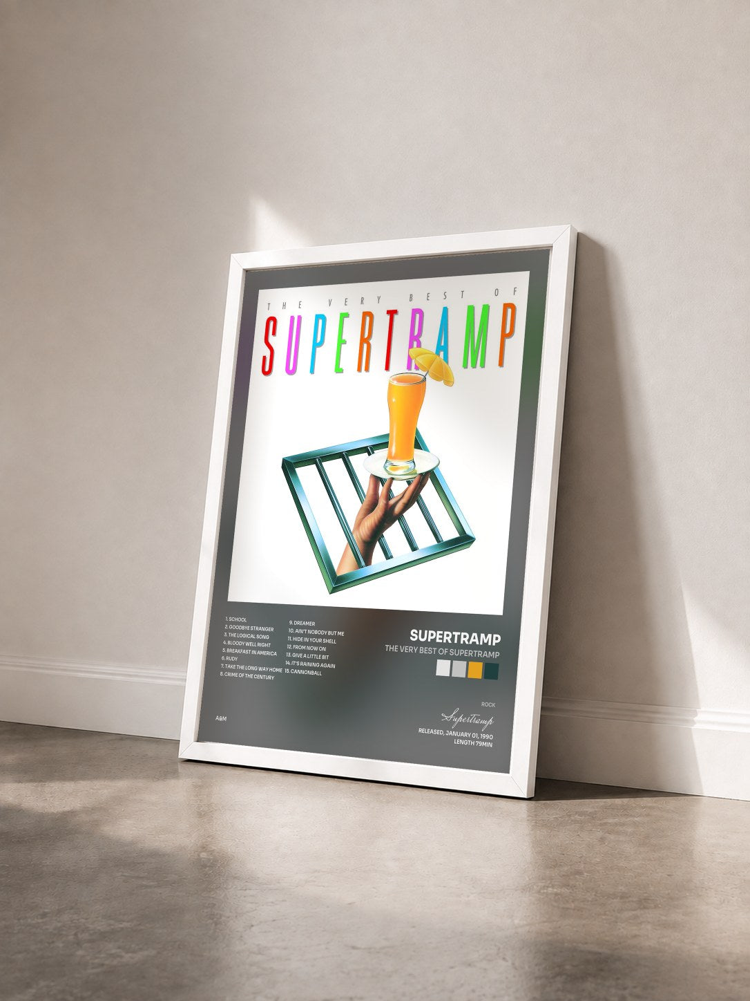 #blanc Tableau de l'album The Very Best Of Supertramp de Supertramp vu de trois quarts, cadre blanc