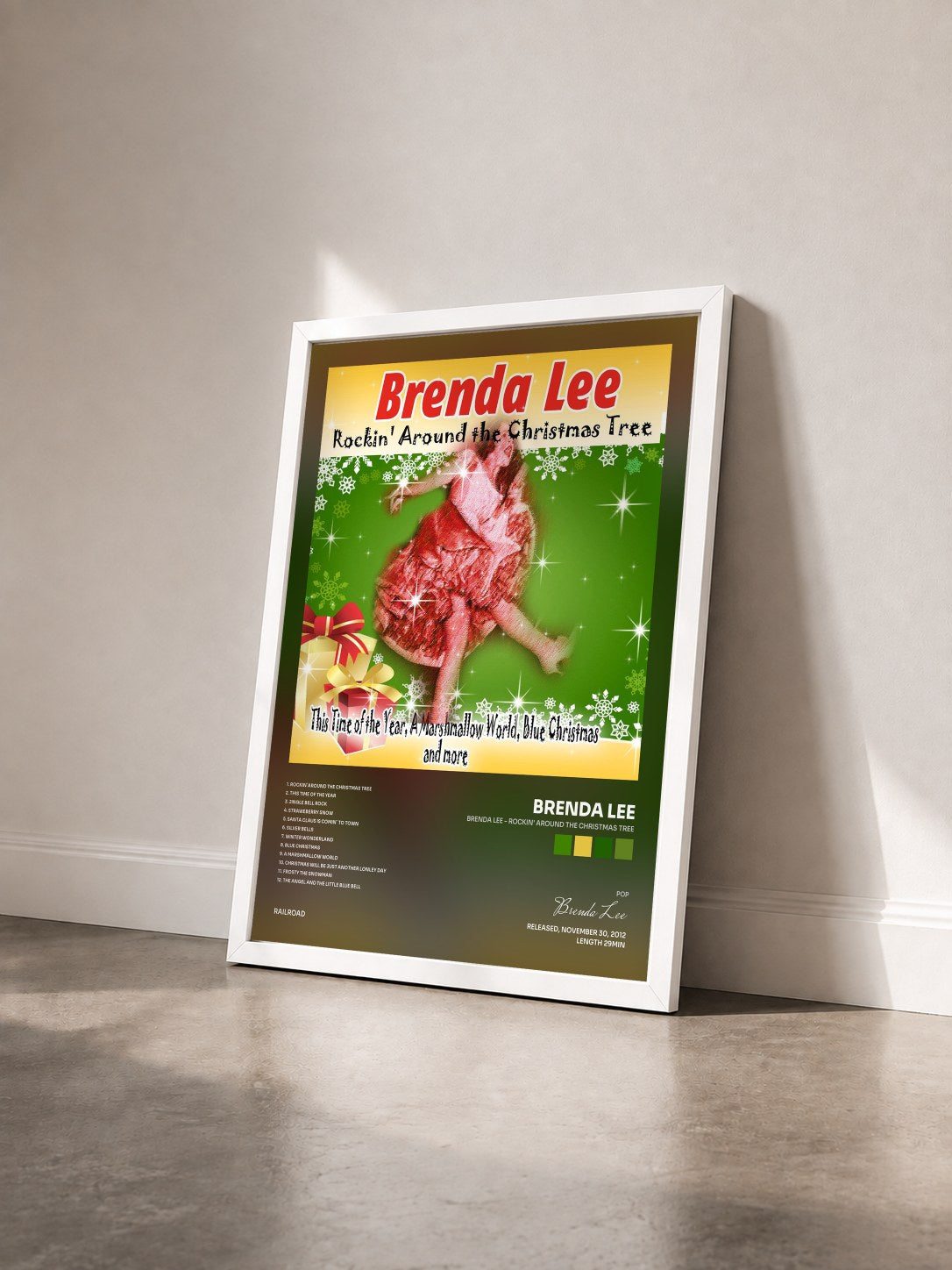 #blanc Tableau de l'album Brenda Lee - Rockin' Around the Christmas Tree de Brenda Lee vu de trois quarts, cadre blanc