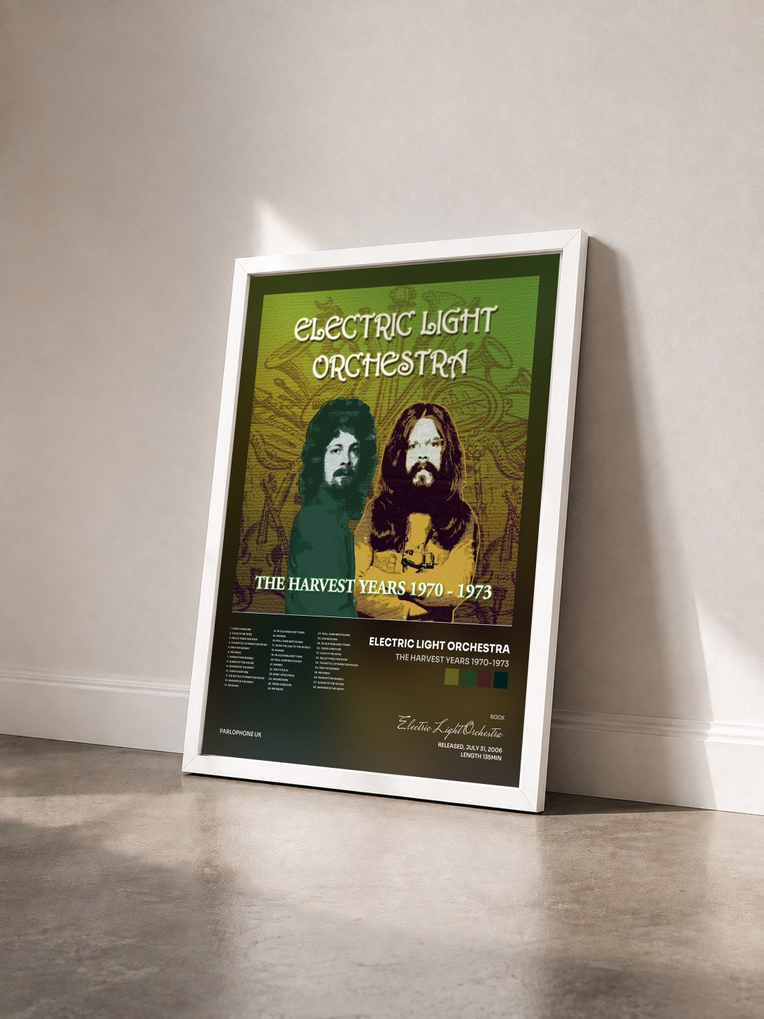 #blanc Tableau de l'album The Harvest Years 1970-1973 de Electric Light Orchestra vu de trois quarts, cadre blanc
